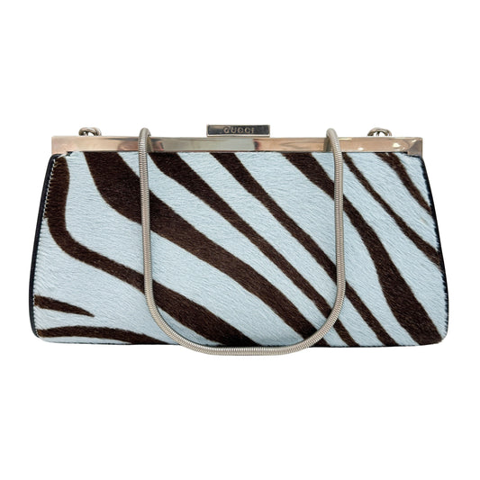Blue Zebra Print Pony Hair Shoulder bag