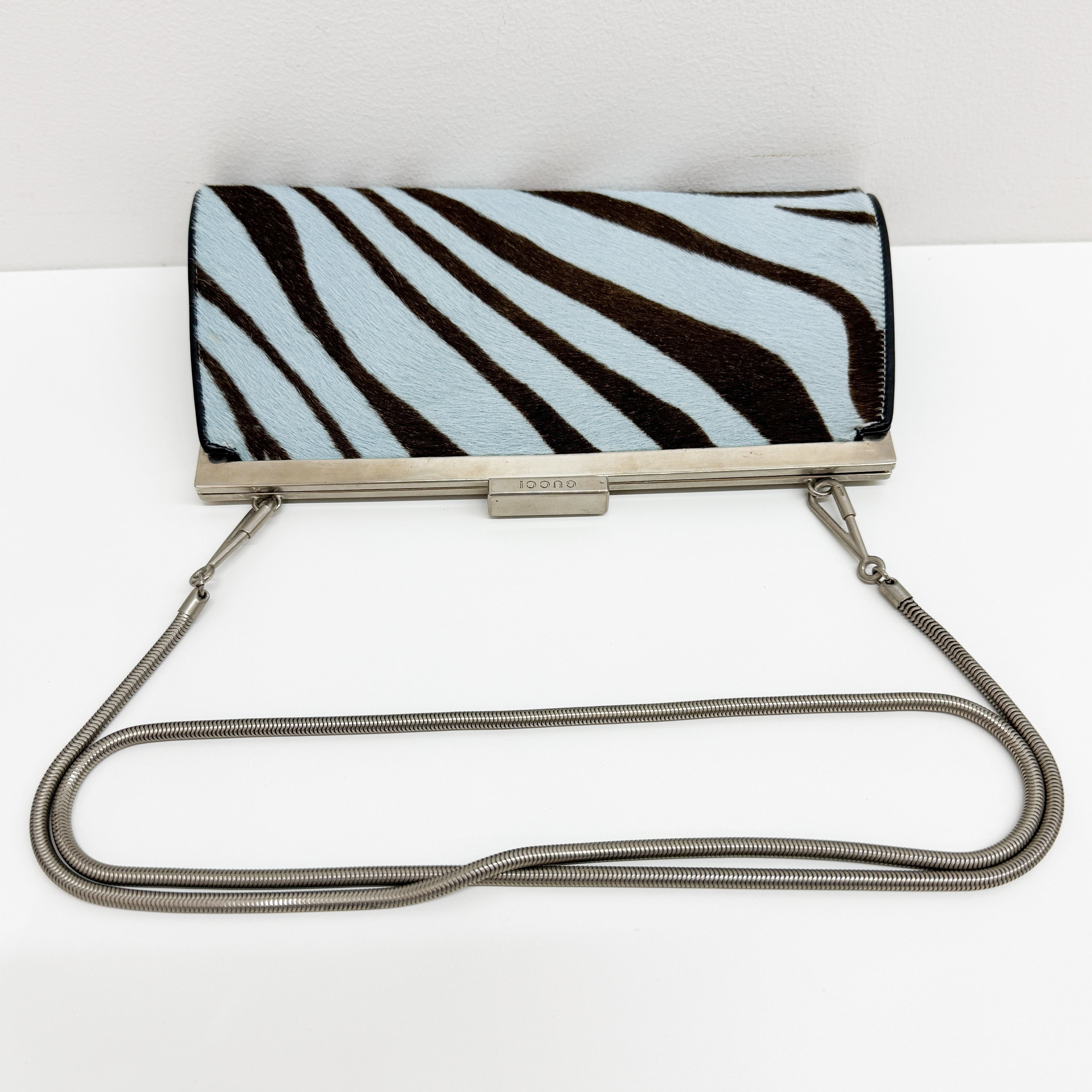 Blue Zebra Print Pony Hair Shoulder bag