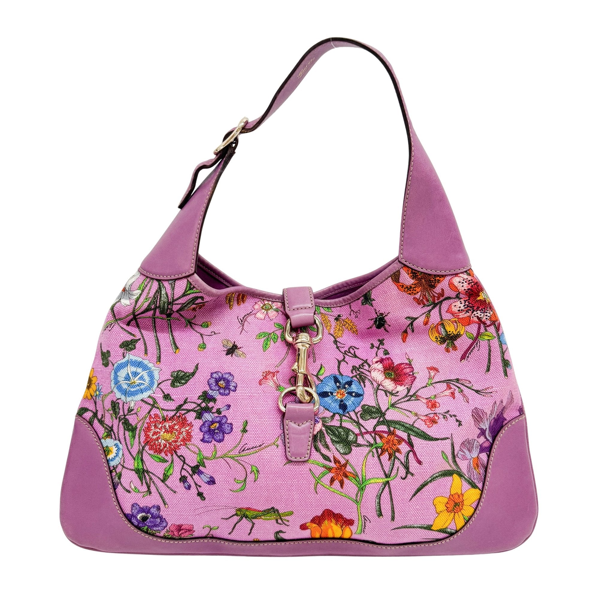 Jackie Purple Floral Print Canvas Shoulder Bag