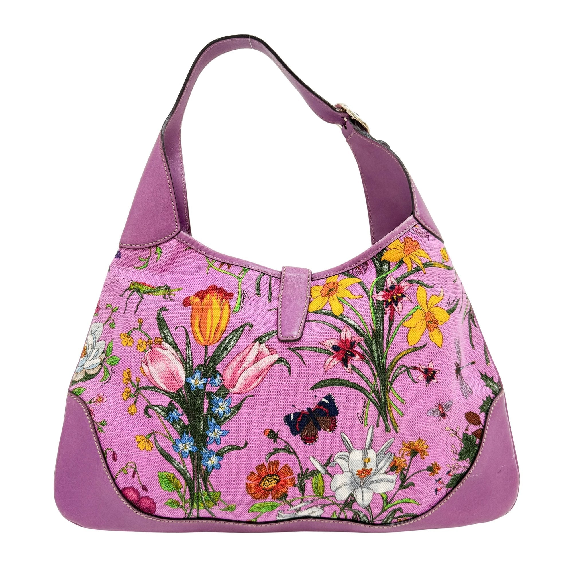 Jackie Purple Floral Print Canvas Shoulder Bag