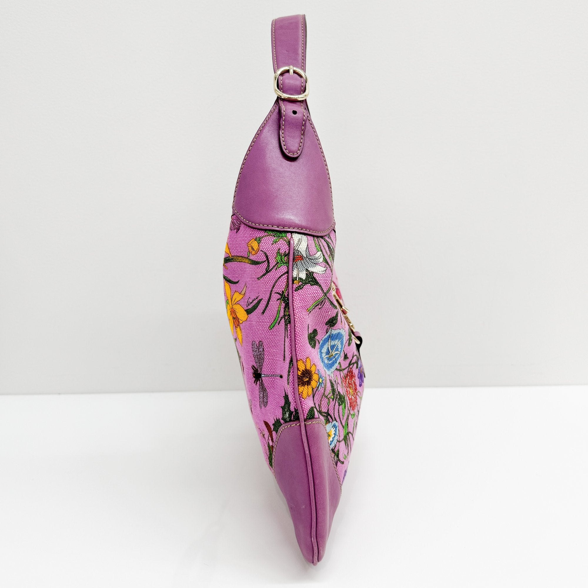 Jackie Purple Floral Print Canvas Shoulder Bag