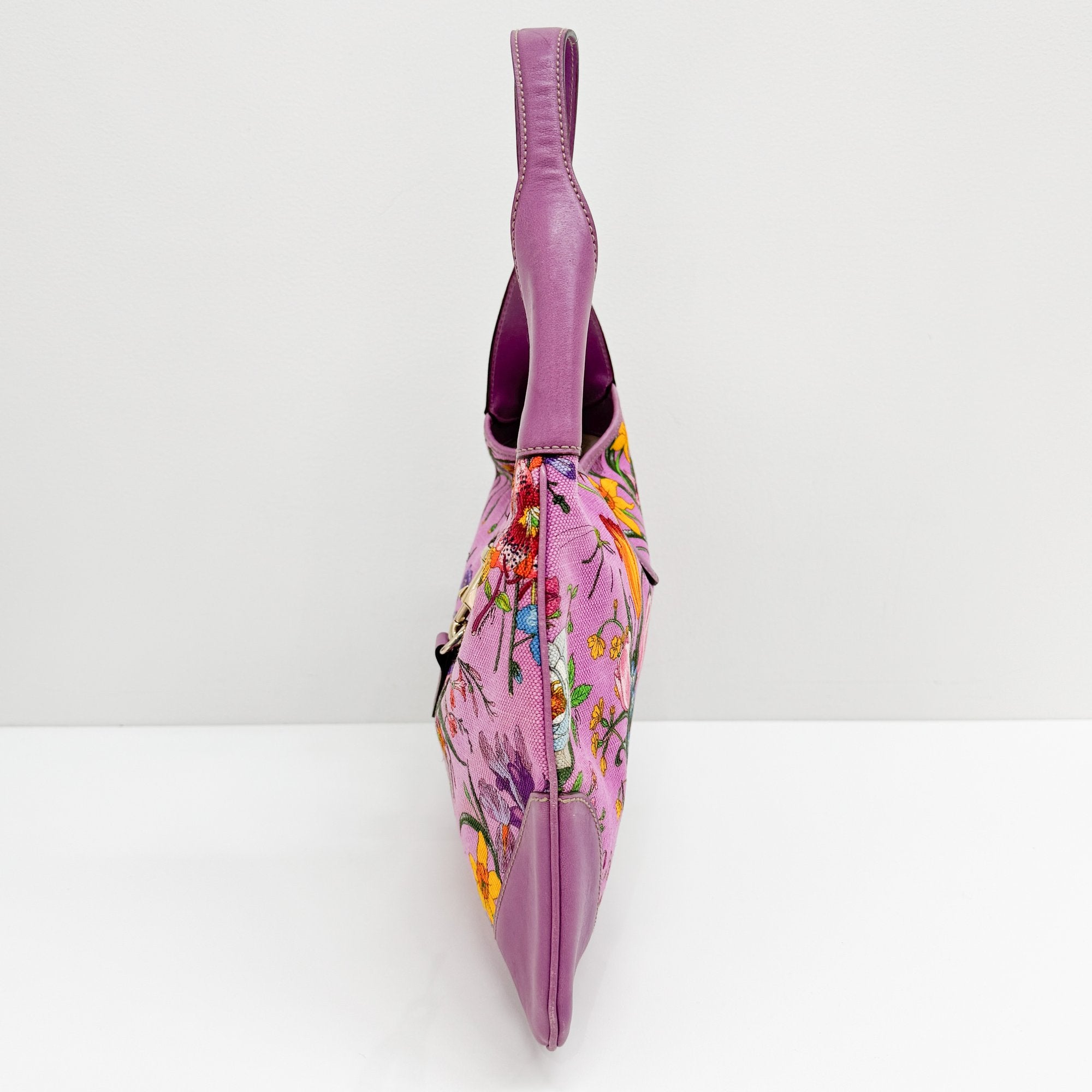 Jackie Purple Floral Print Canvas Shoulder Bag