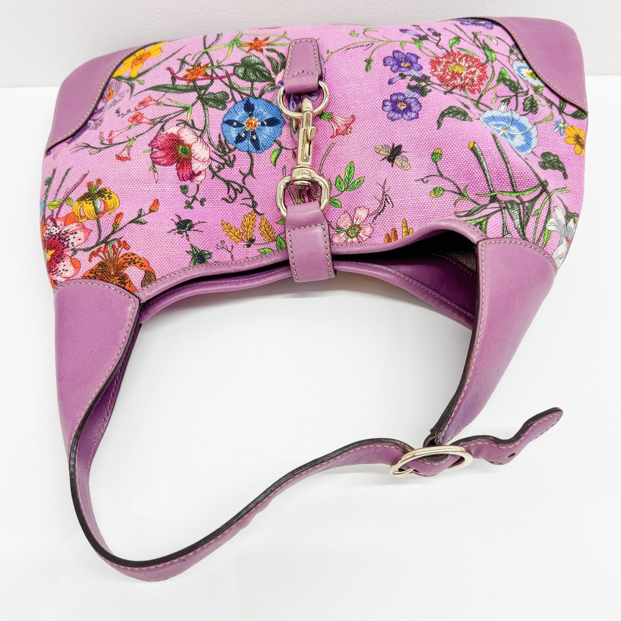 Jackie Purple Floral Print Canvas Shoulder Bag