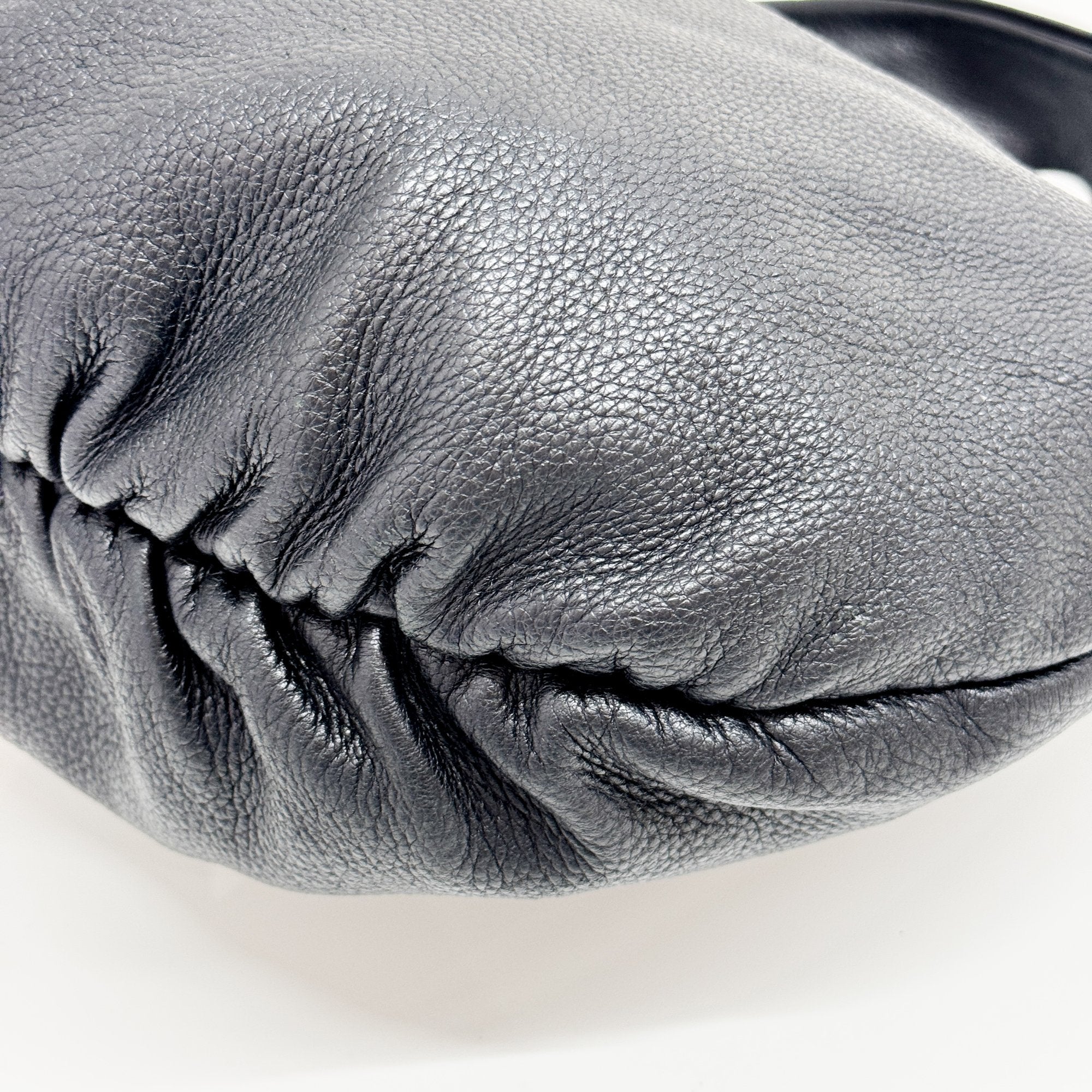 Black Leather Hobo Bag with Tassels