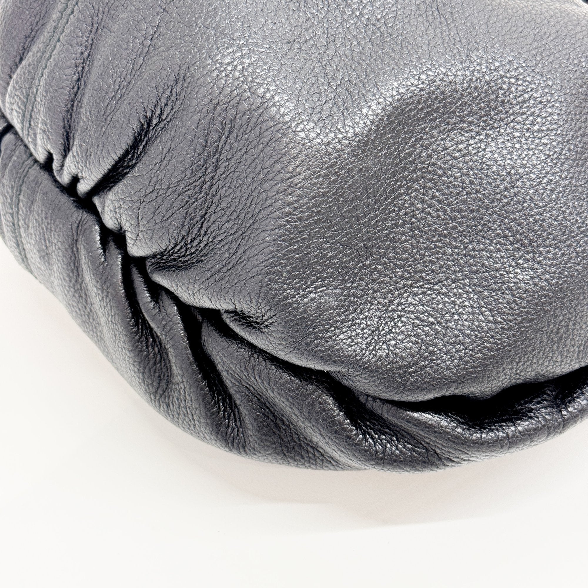 Black Leather Hobo Bag with Tassels