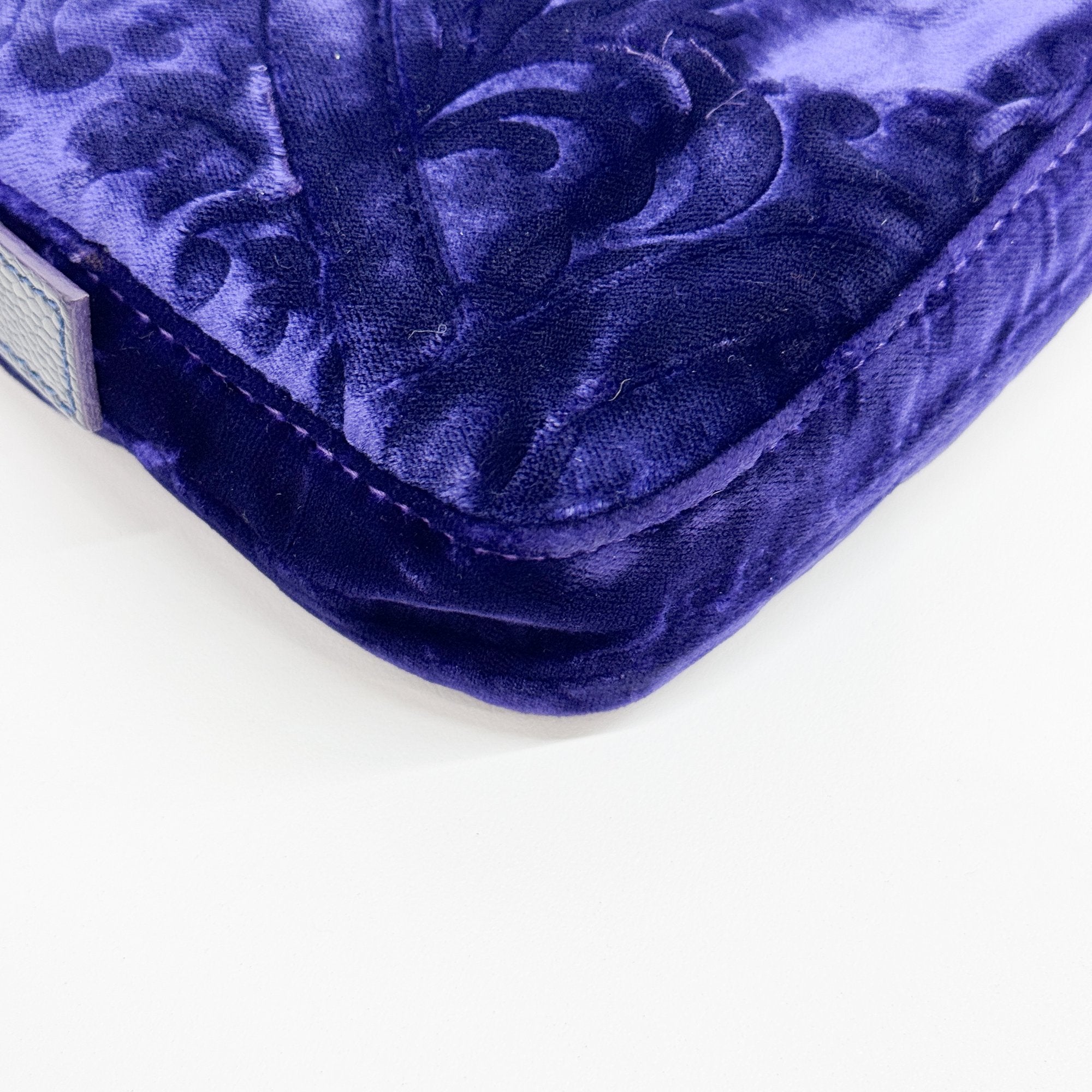 Baguette Blue Embroidered Velvet Shoulder Bag