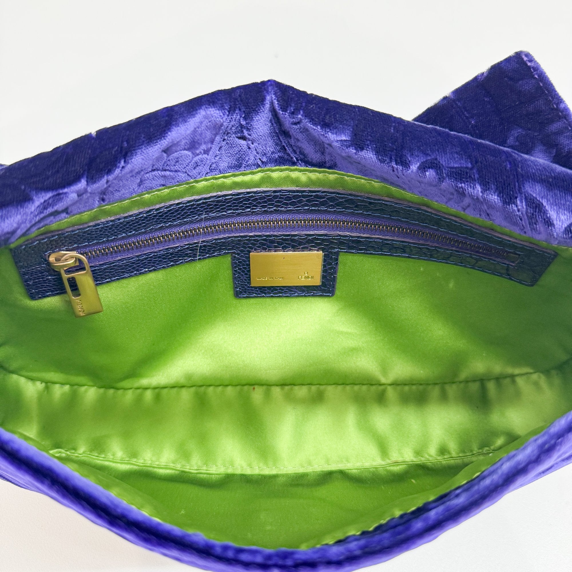 Baguette Blue Embroidered Velvet Shoulder Bag