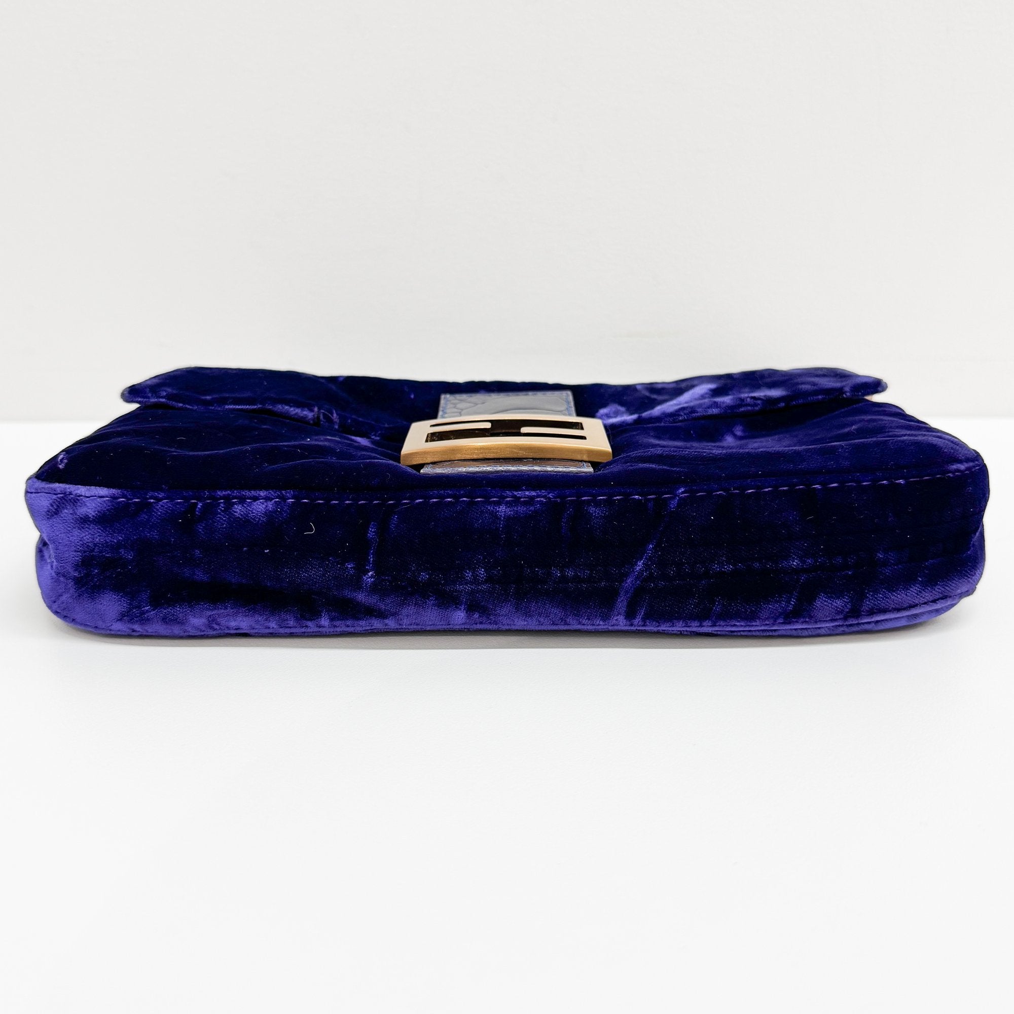 Baguette Blue Embroidered Velvet Shoulder Bag