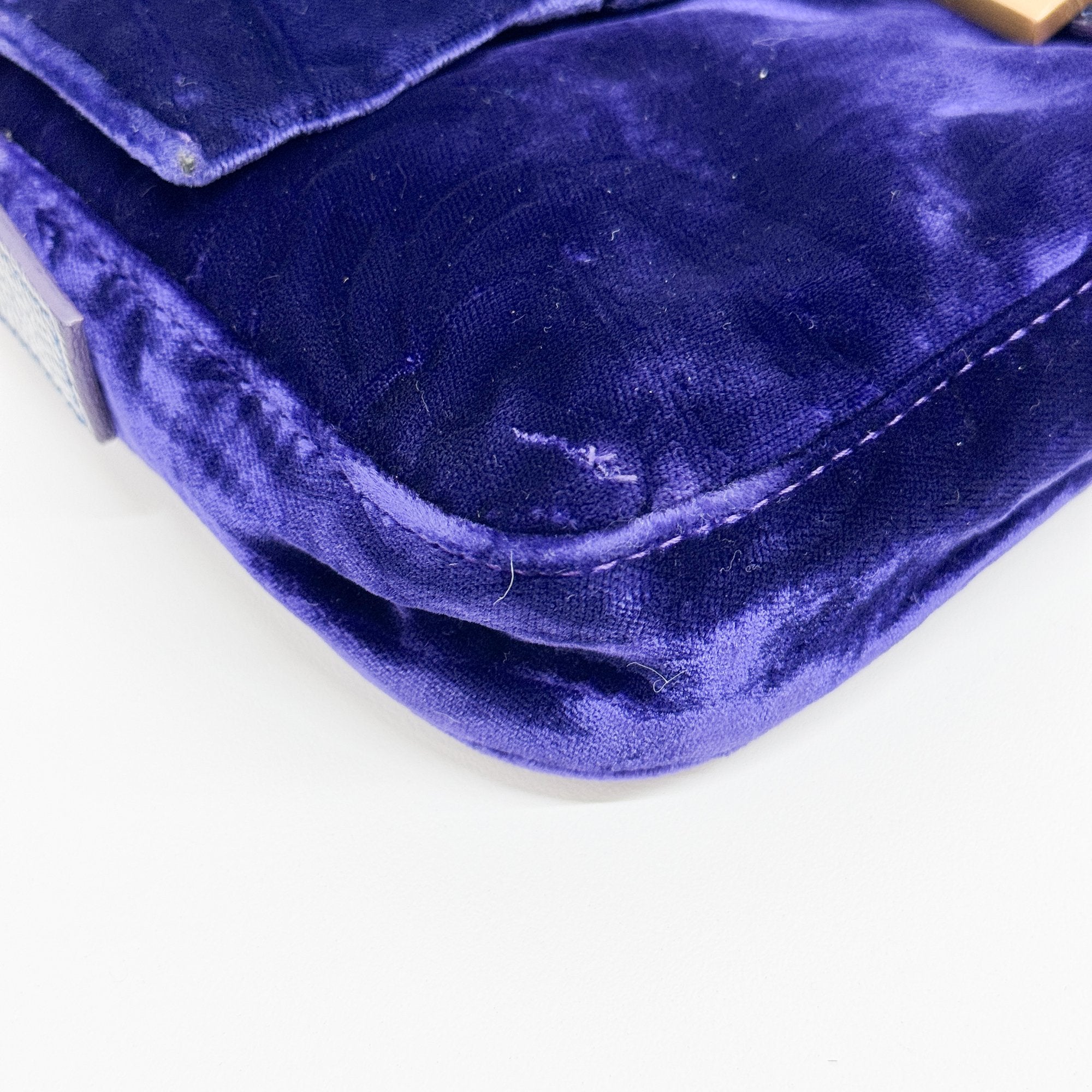 Baguette Blue Embroidered Velvet Shoulder Bag