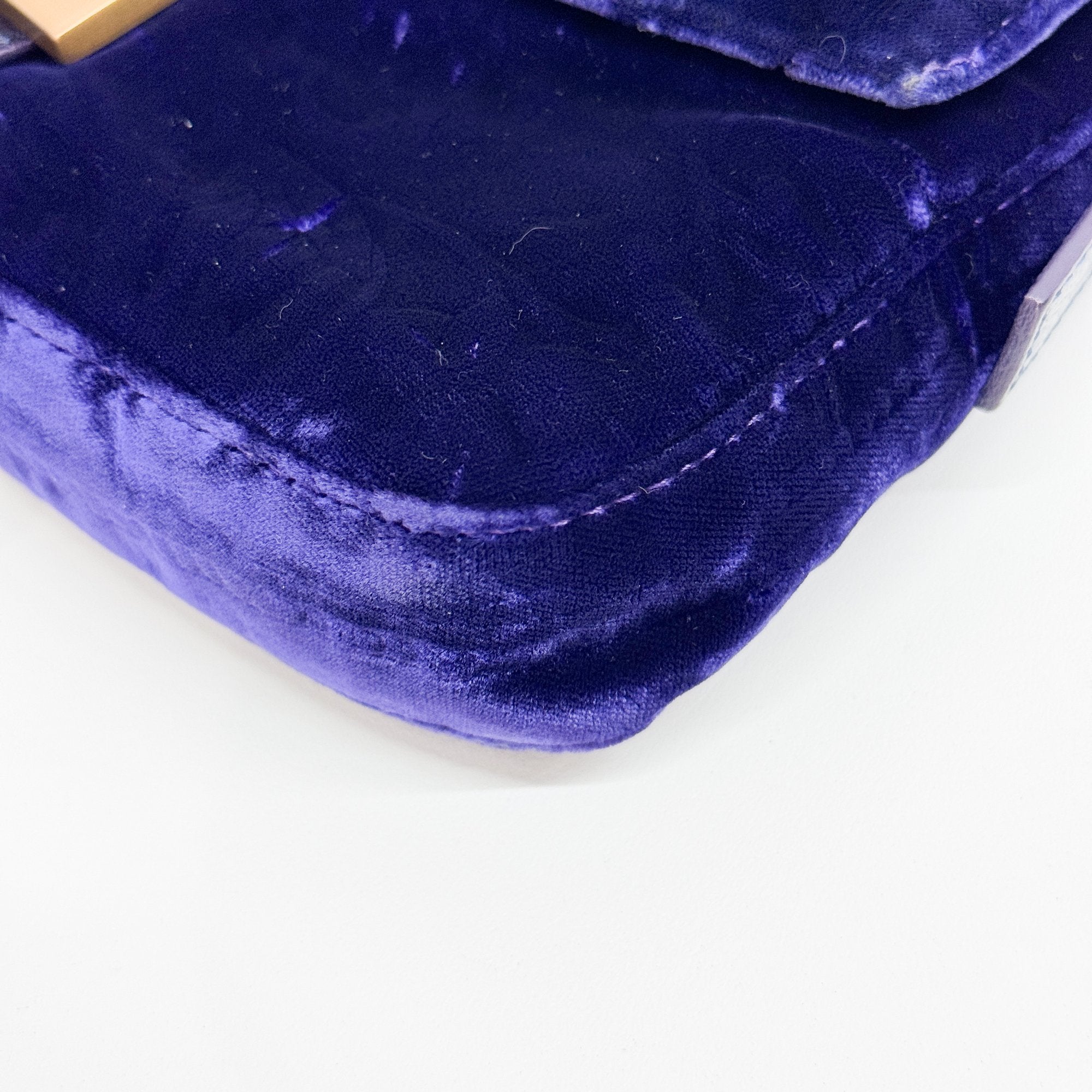 Baguette Blue Embroidered Velvet Shoulder Bag