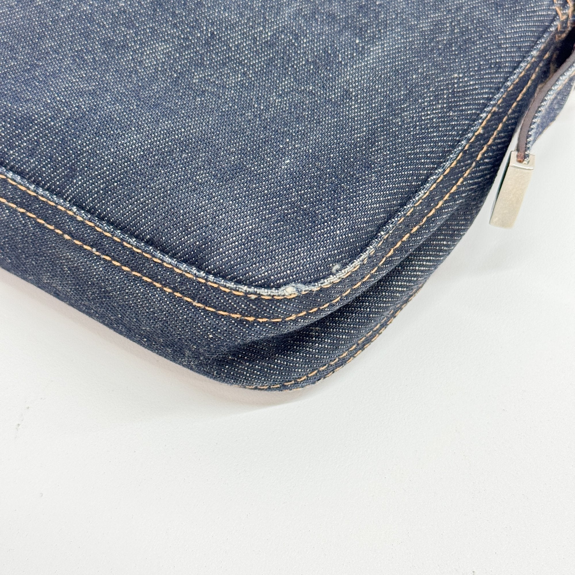 Baguette Grey Denim Shoulder Bag