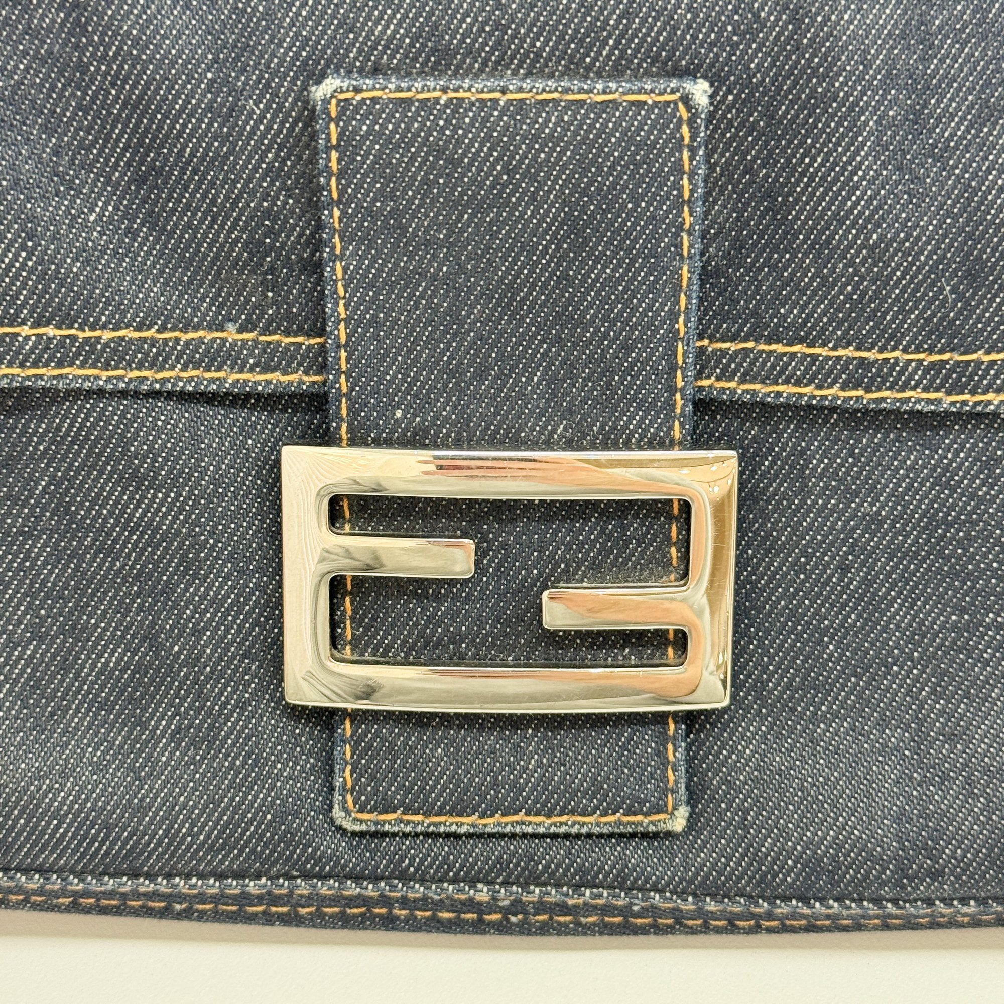 Baguette Grey Denim Shoulder Bag