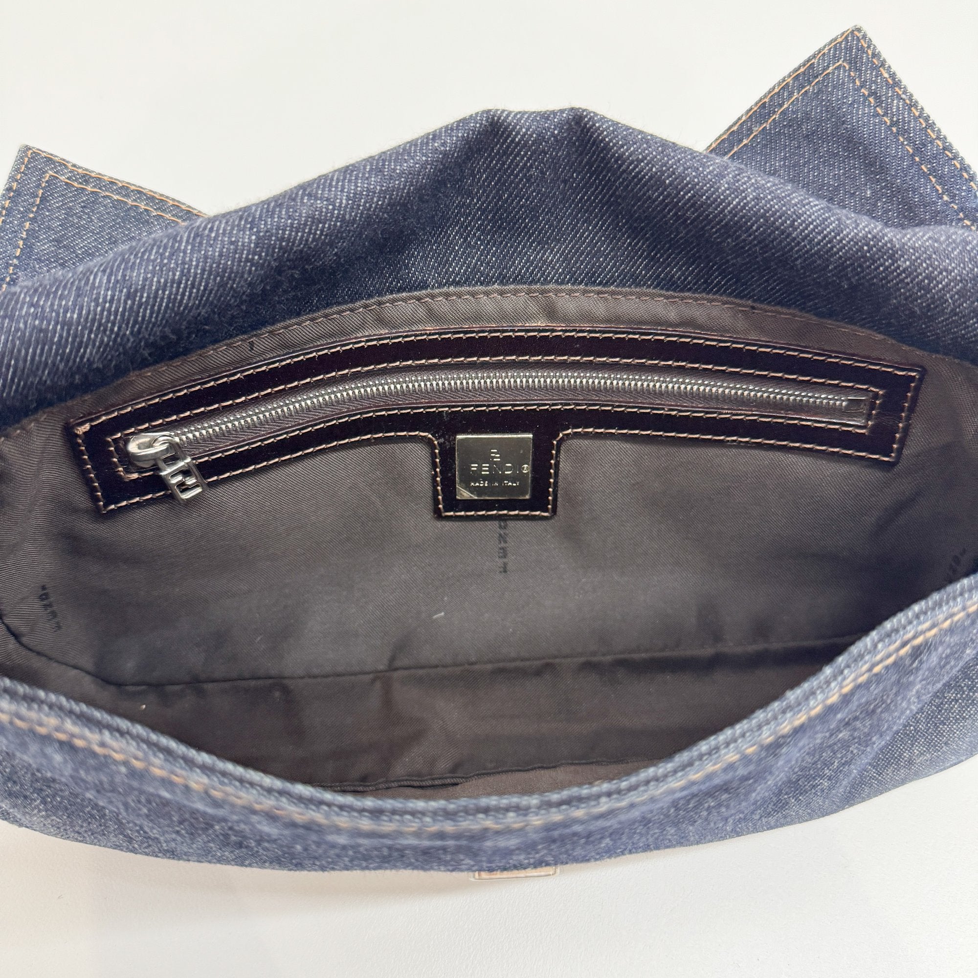 Baguette Grey Denim Shoulder Bag