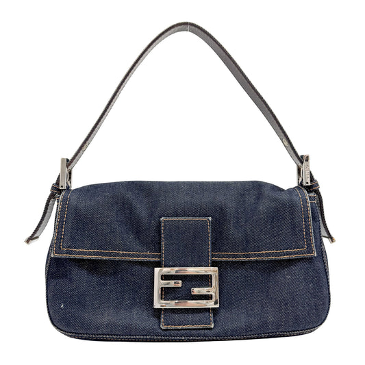 Baguette Grey Denim Shoulder Bag