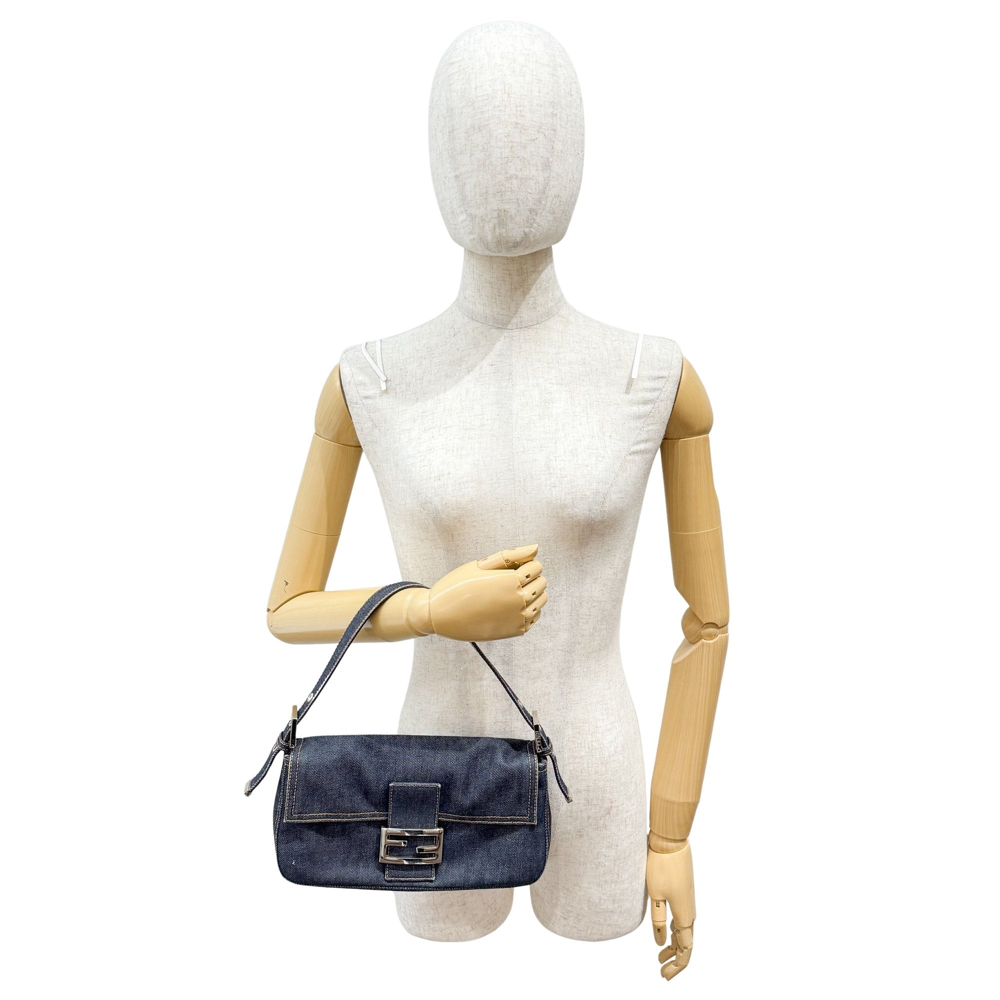 Baguette Grey Denim Shoulder Bag