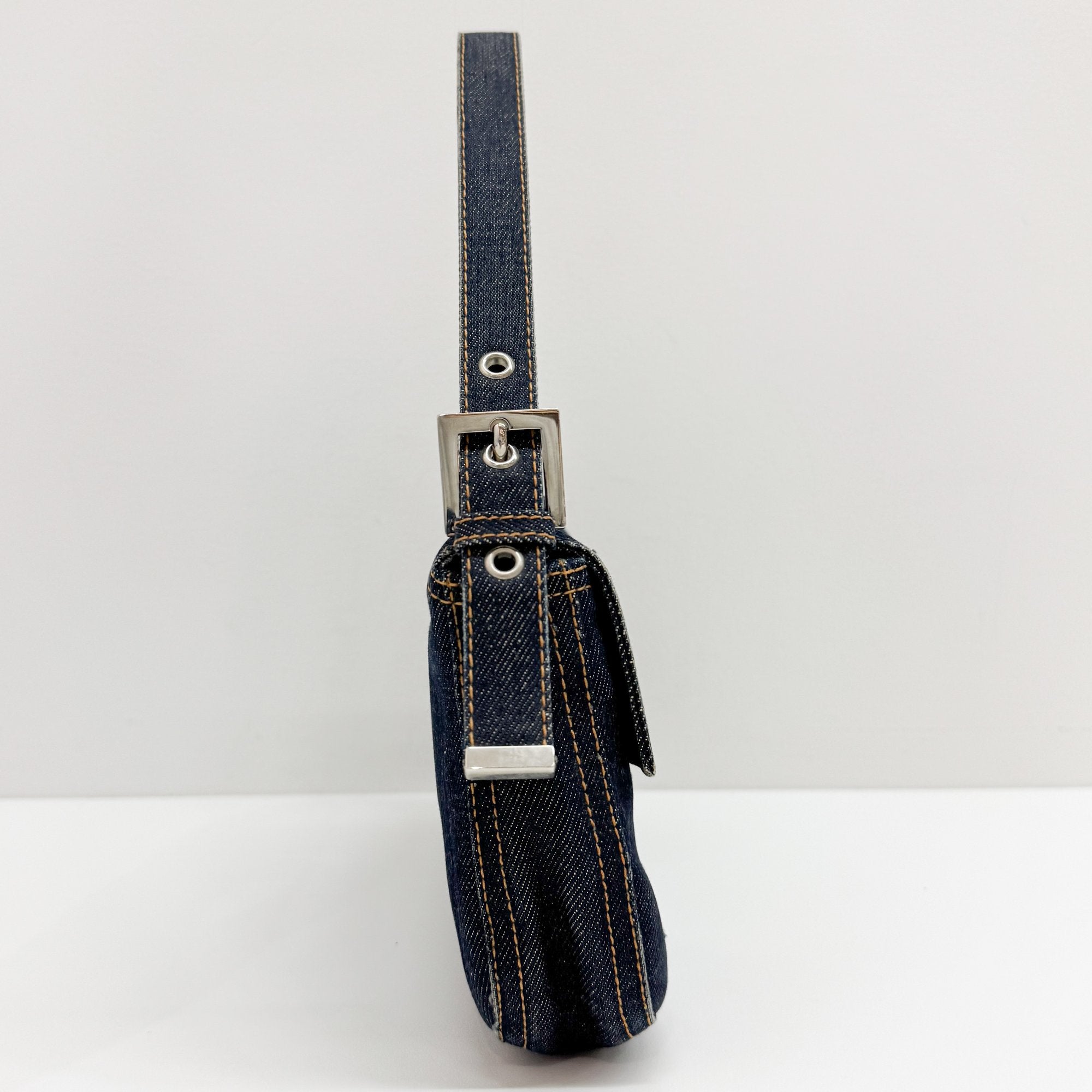 Baguette Grey Denim Shoulder Bag