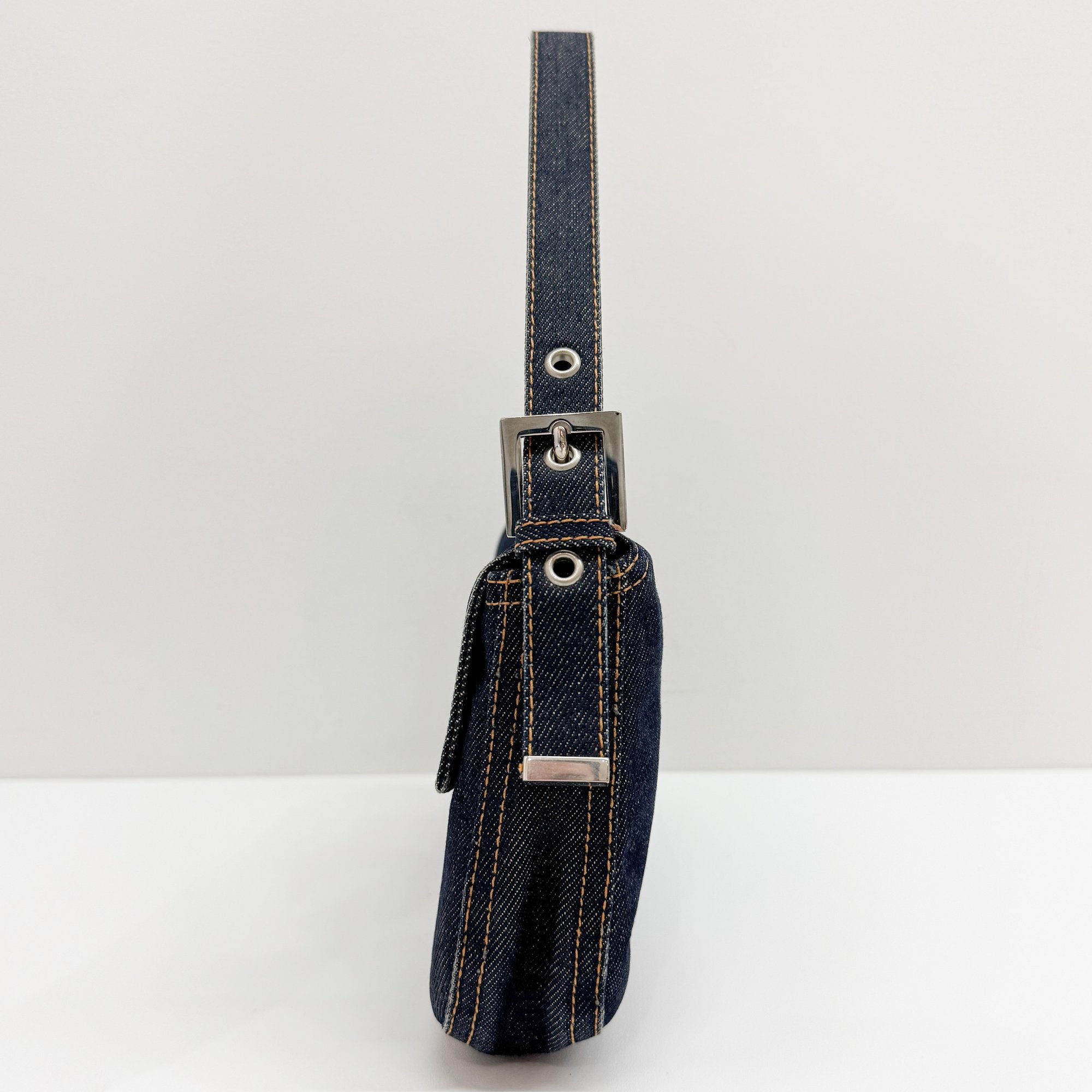 Baguette Grey Denim Shoulder Bag