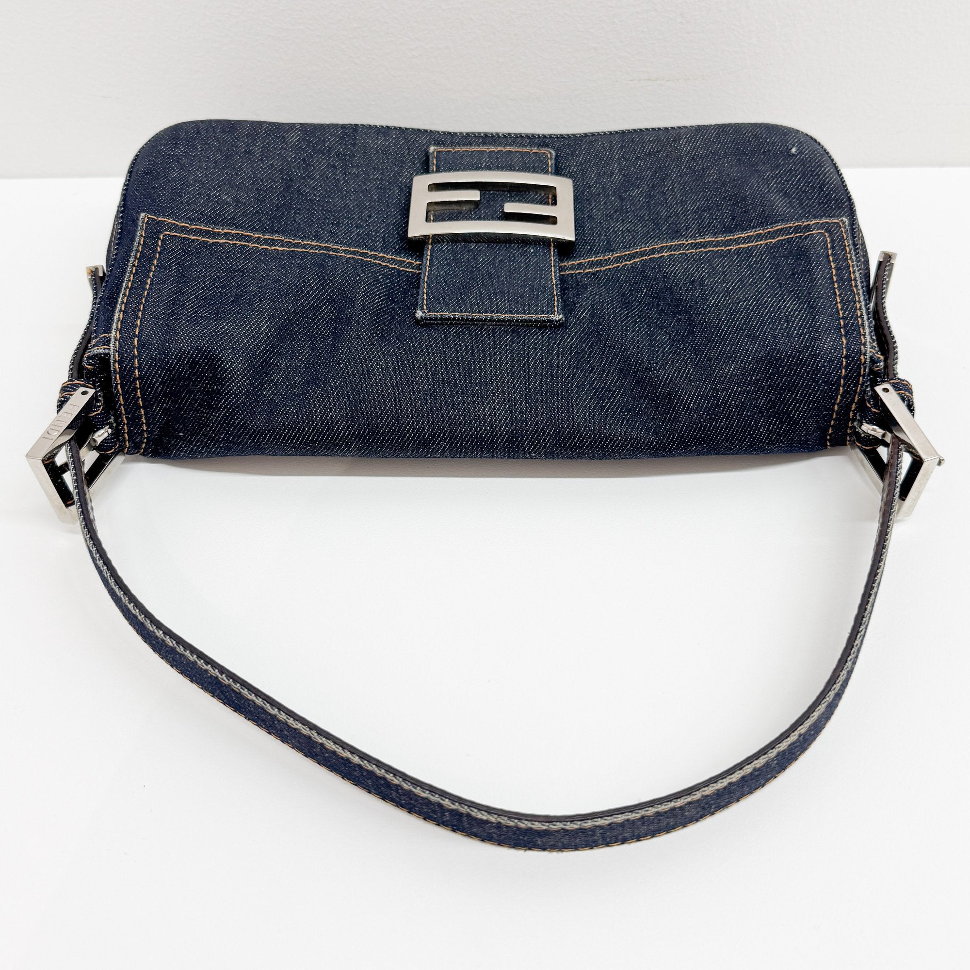 Baguette Grey Denim Shoulder Bag