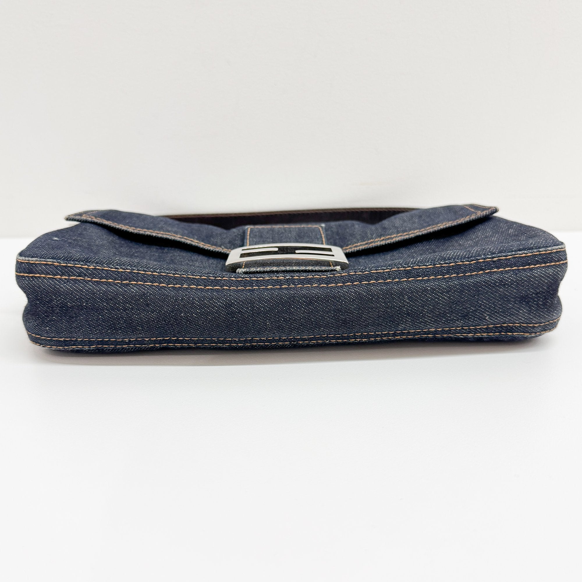 Baguette Grey Denim Shoulder Bag