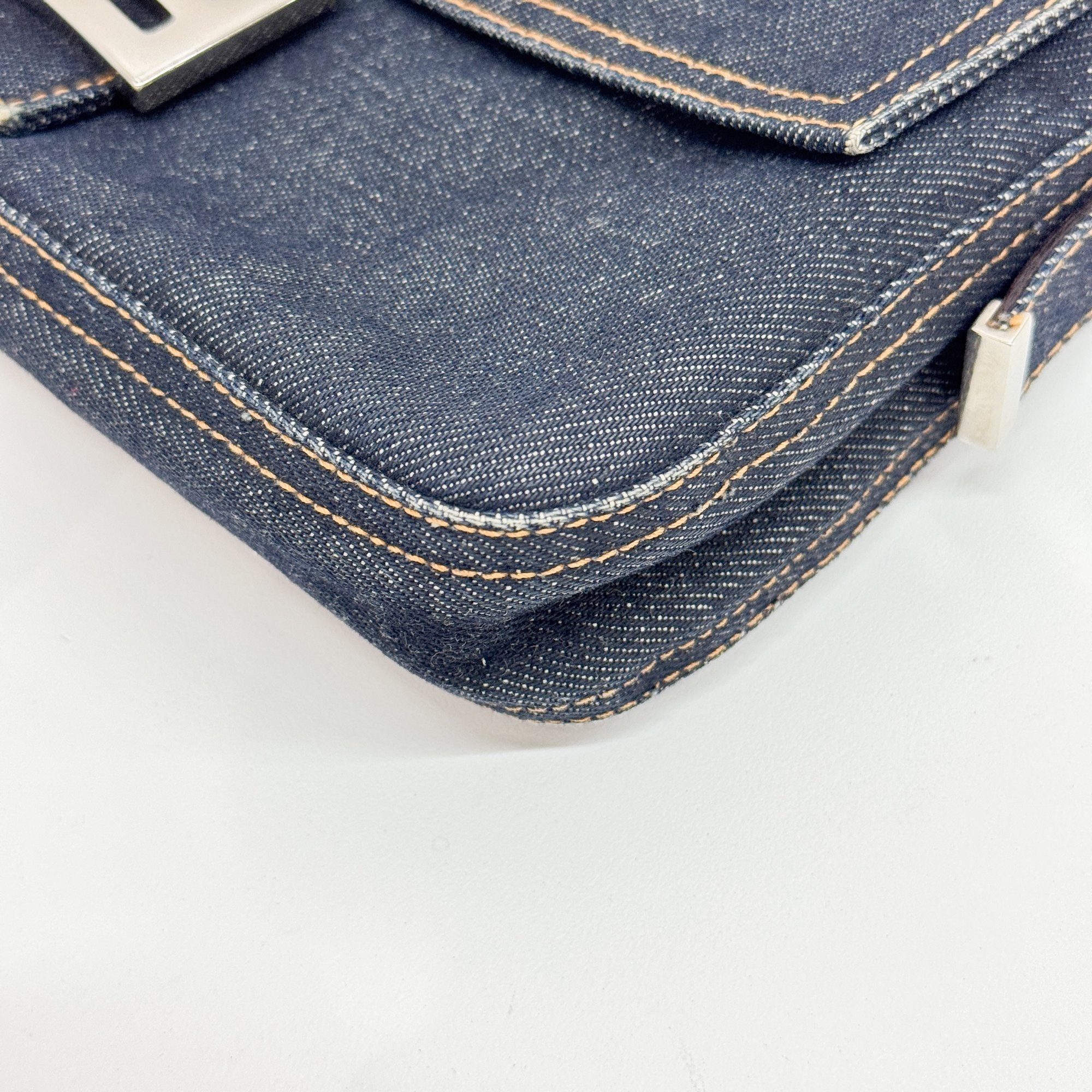 Baguette Grey Denim Shoulder Bag