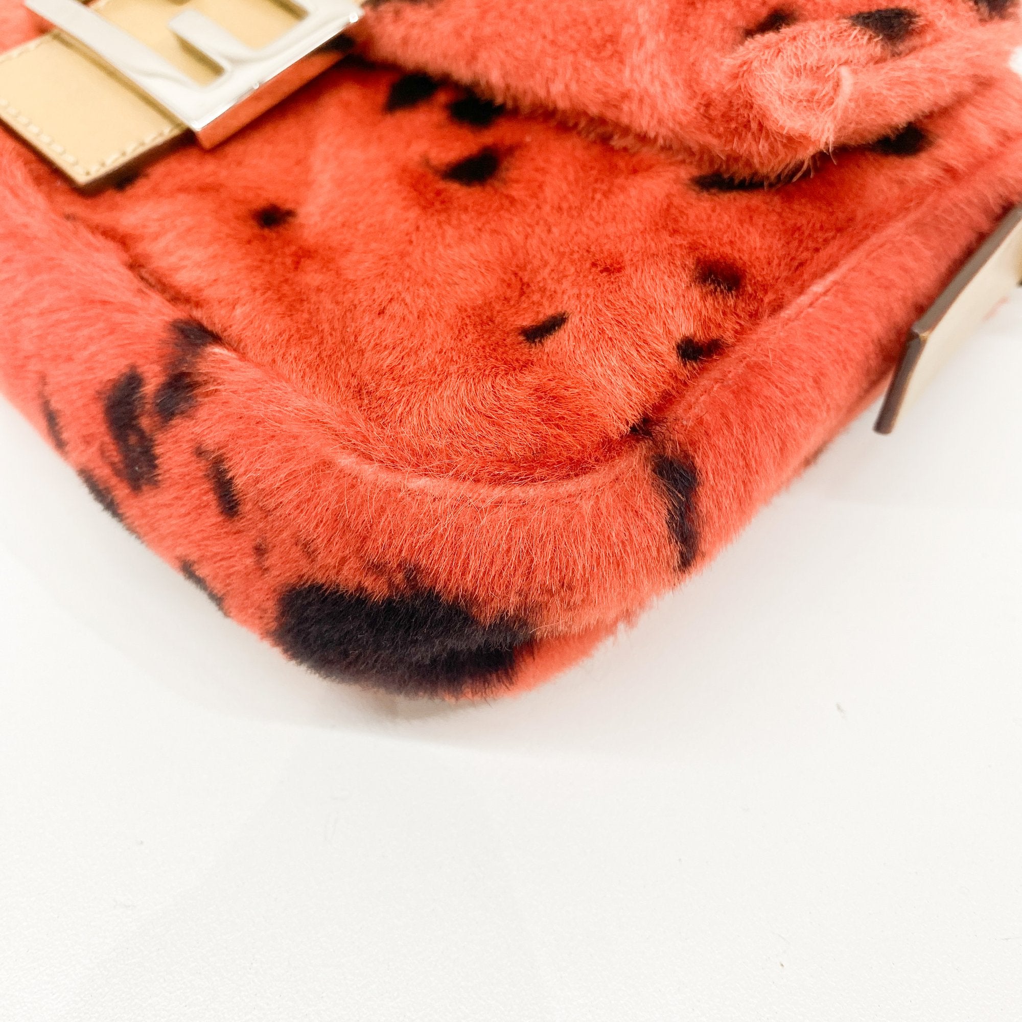 Baguette Orange Dalmatian Pattern Fur Shoulder Bag