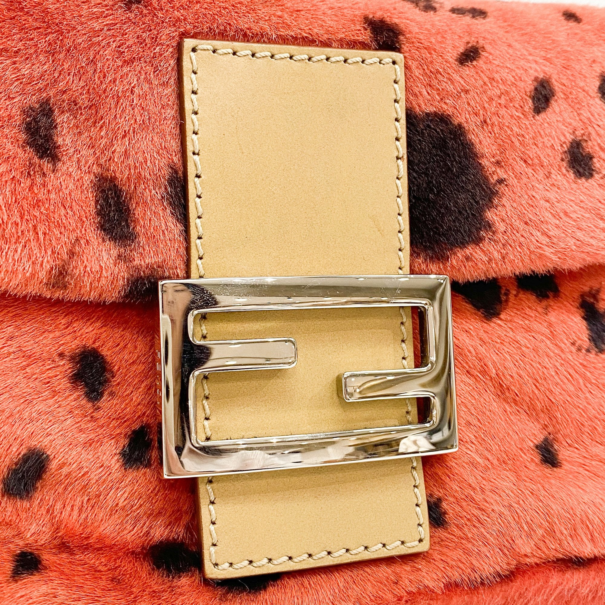 Baguette Orange Dalmatian Pattern Fur Shoulder Bag