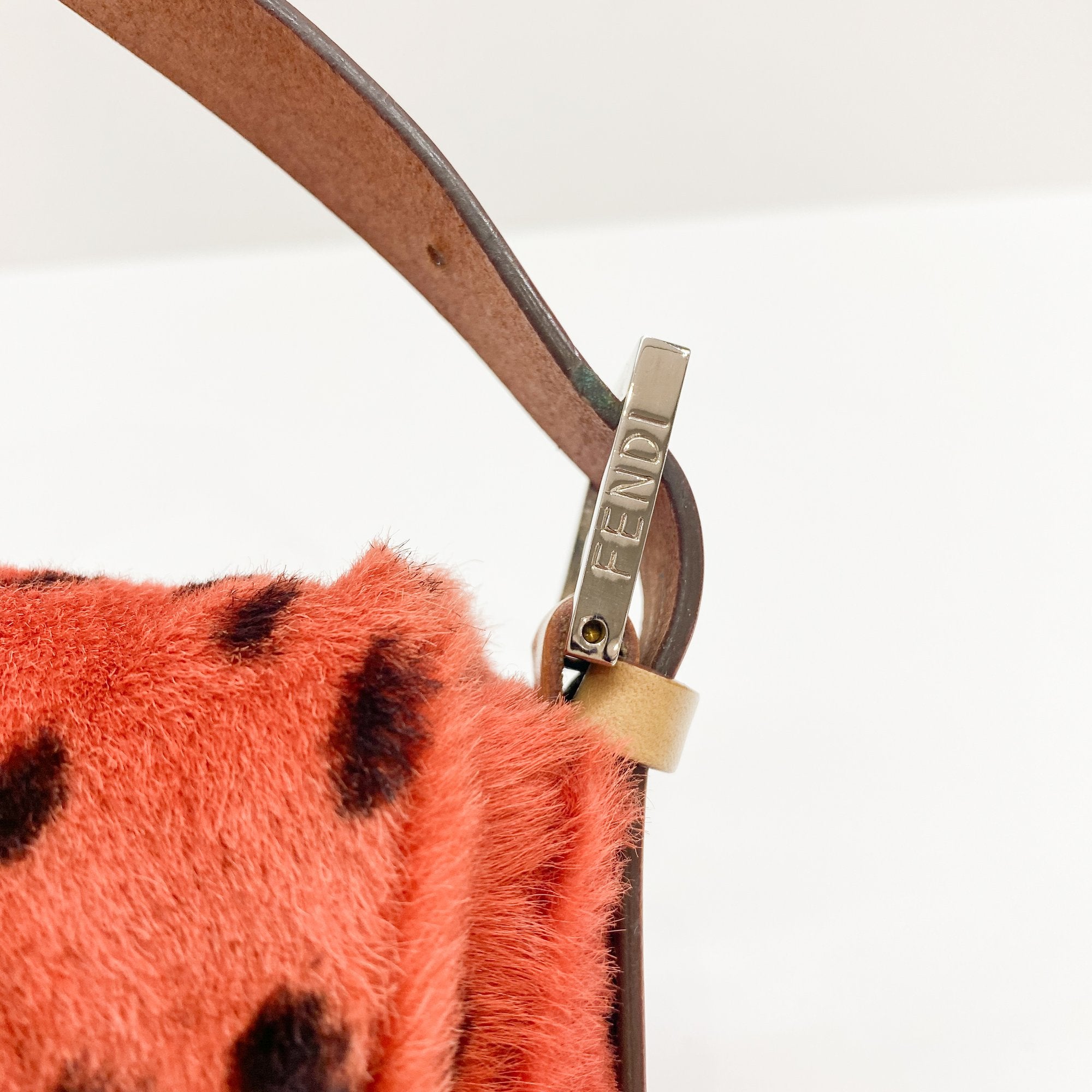 Baguette Orange Dalmatian Pattern Fur Shoulder Bag