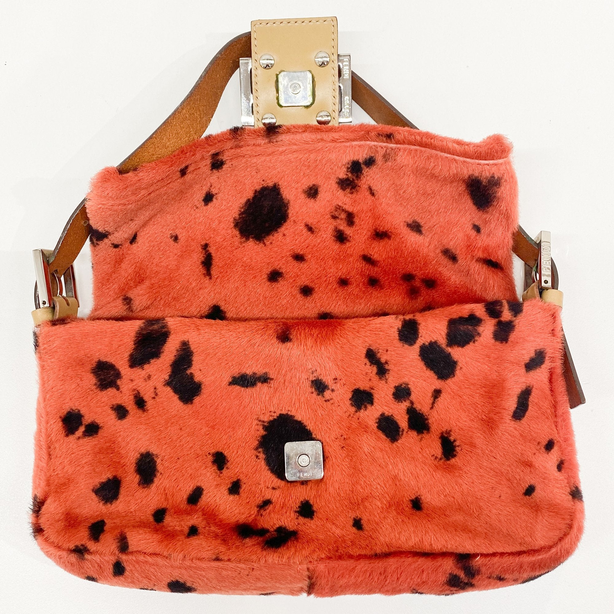 Baguette Orange Dalmatian Pattern Fur Shoulder Bag