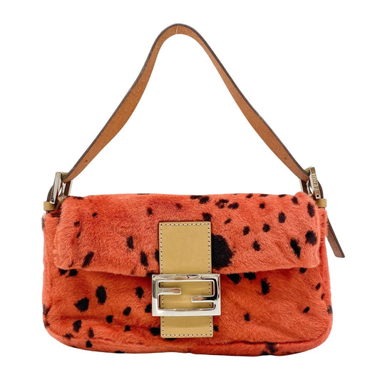 Baguette Orange Dalmatian Pattern Fur Shoulder Bag