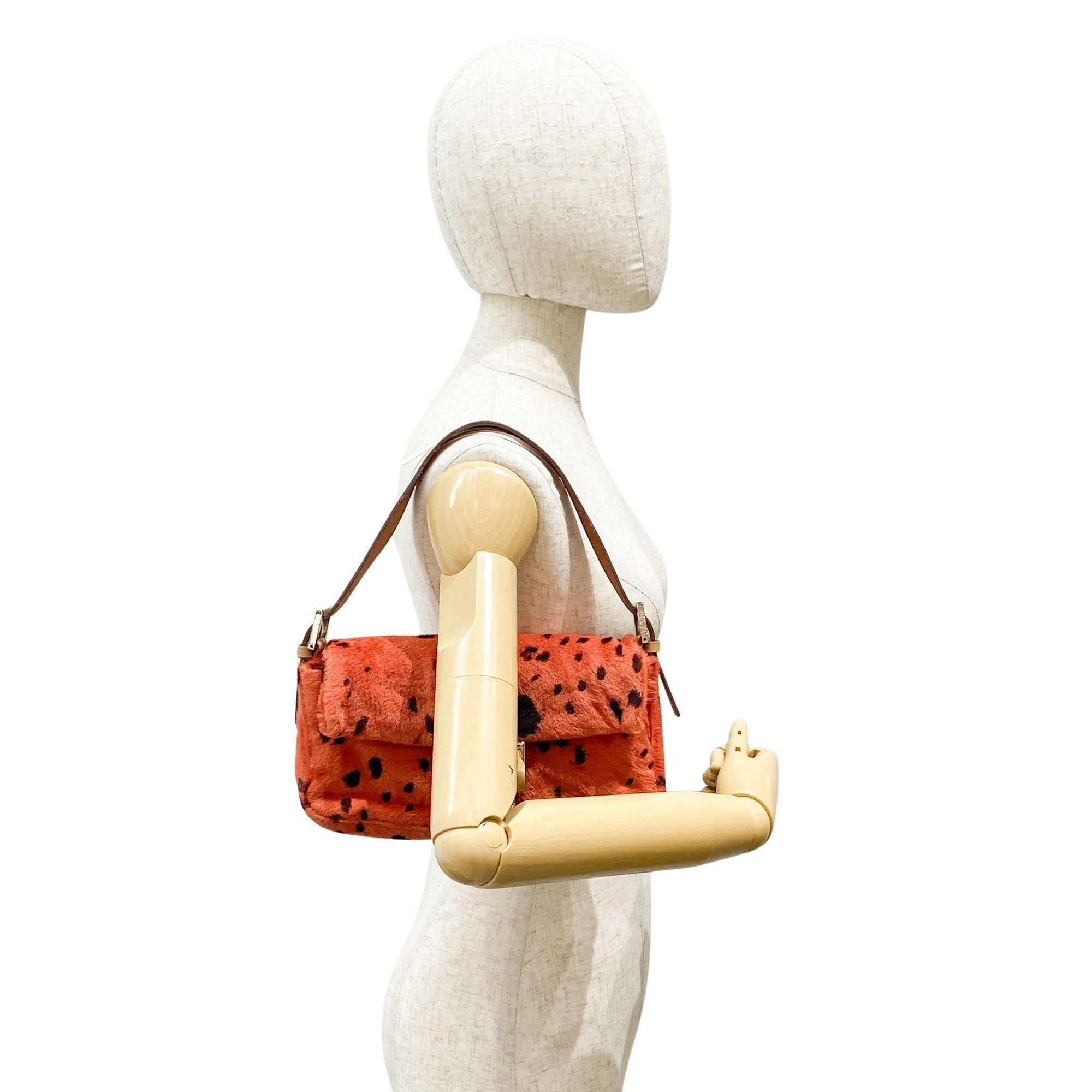 Baguette Orange Dalmatian Pattern Fur Shoulder Bag