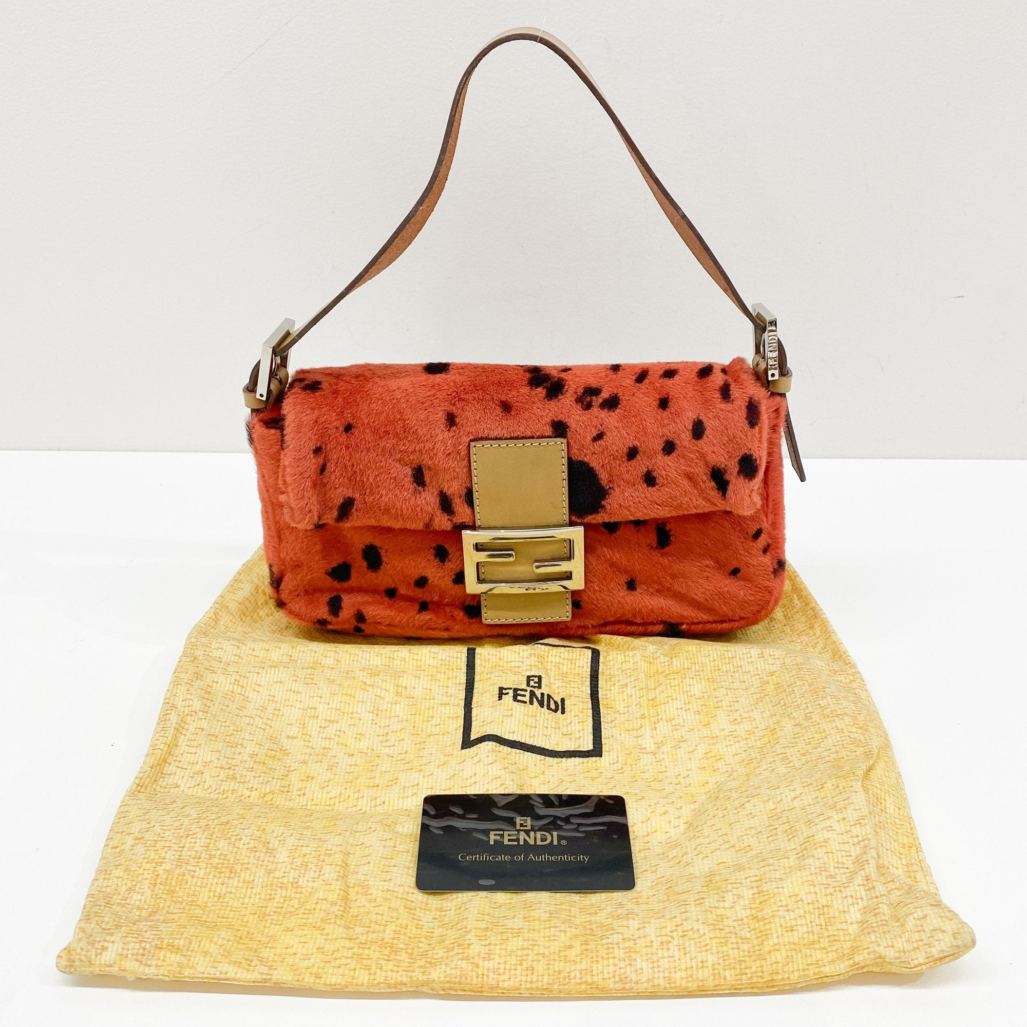 Baguette Orange Dalmatian Pattern Fur Shoulder Bag