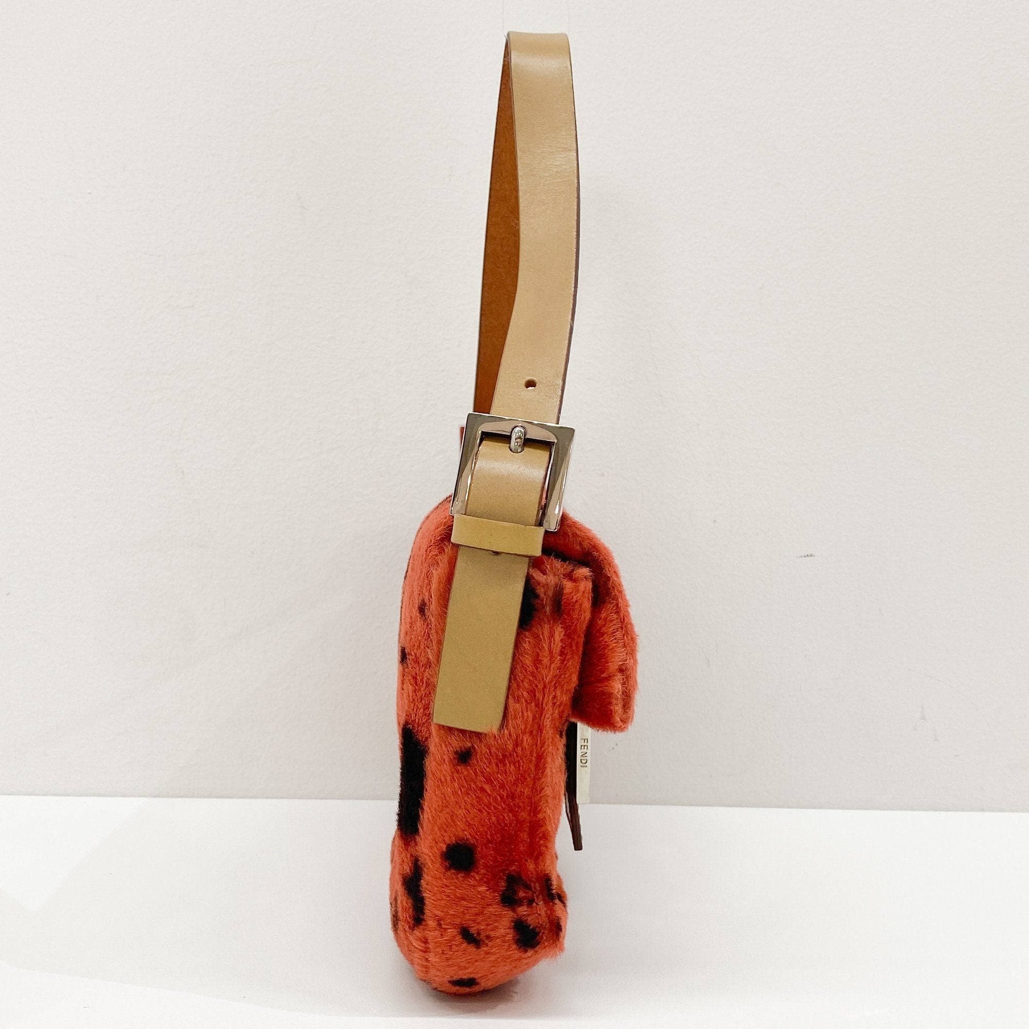 Baguette Orange Dalmatian Pattern Fur Shoulder Bag