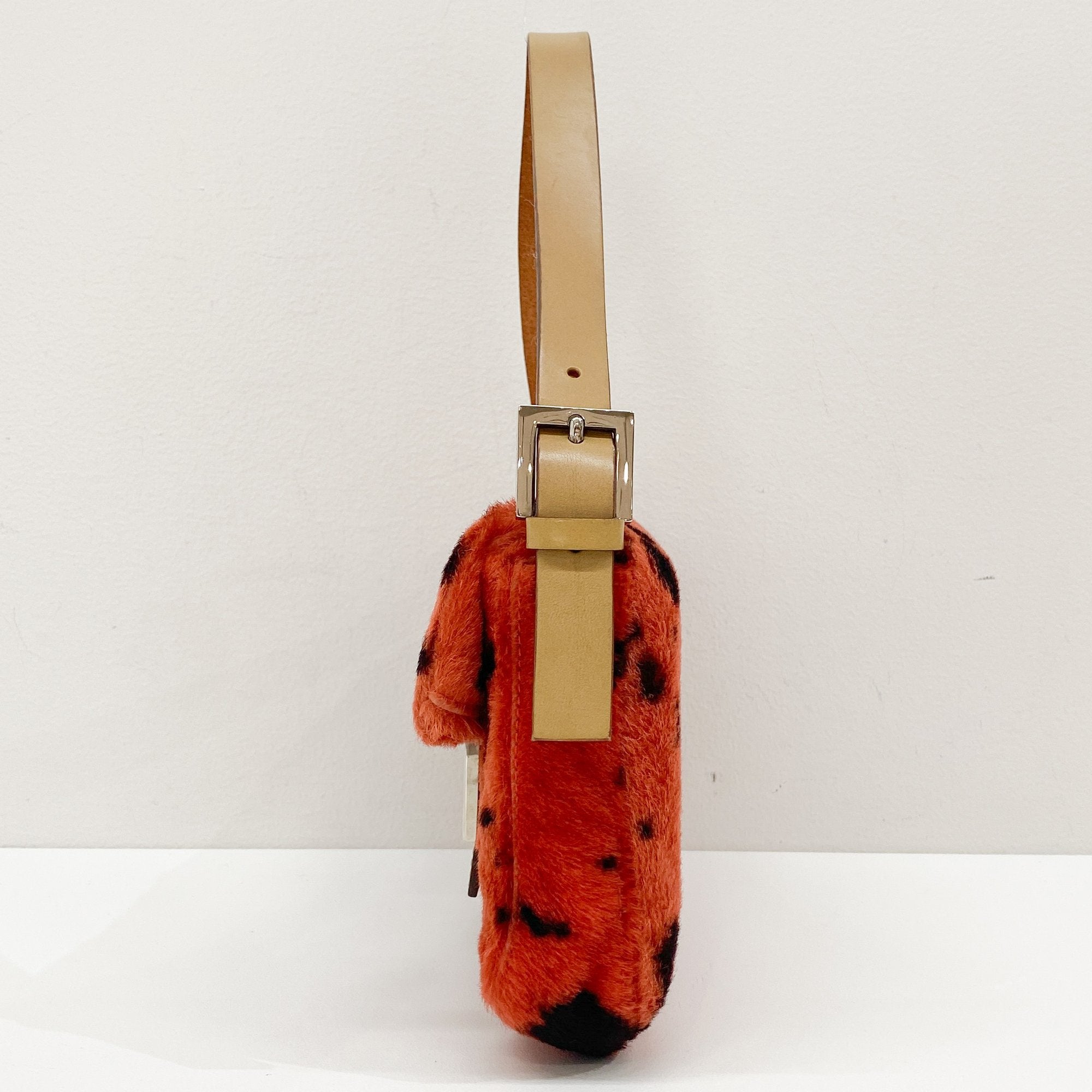 Baguette Orange Dalmatian Pattern Fur Shoulder Bag
