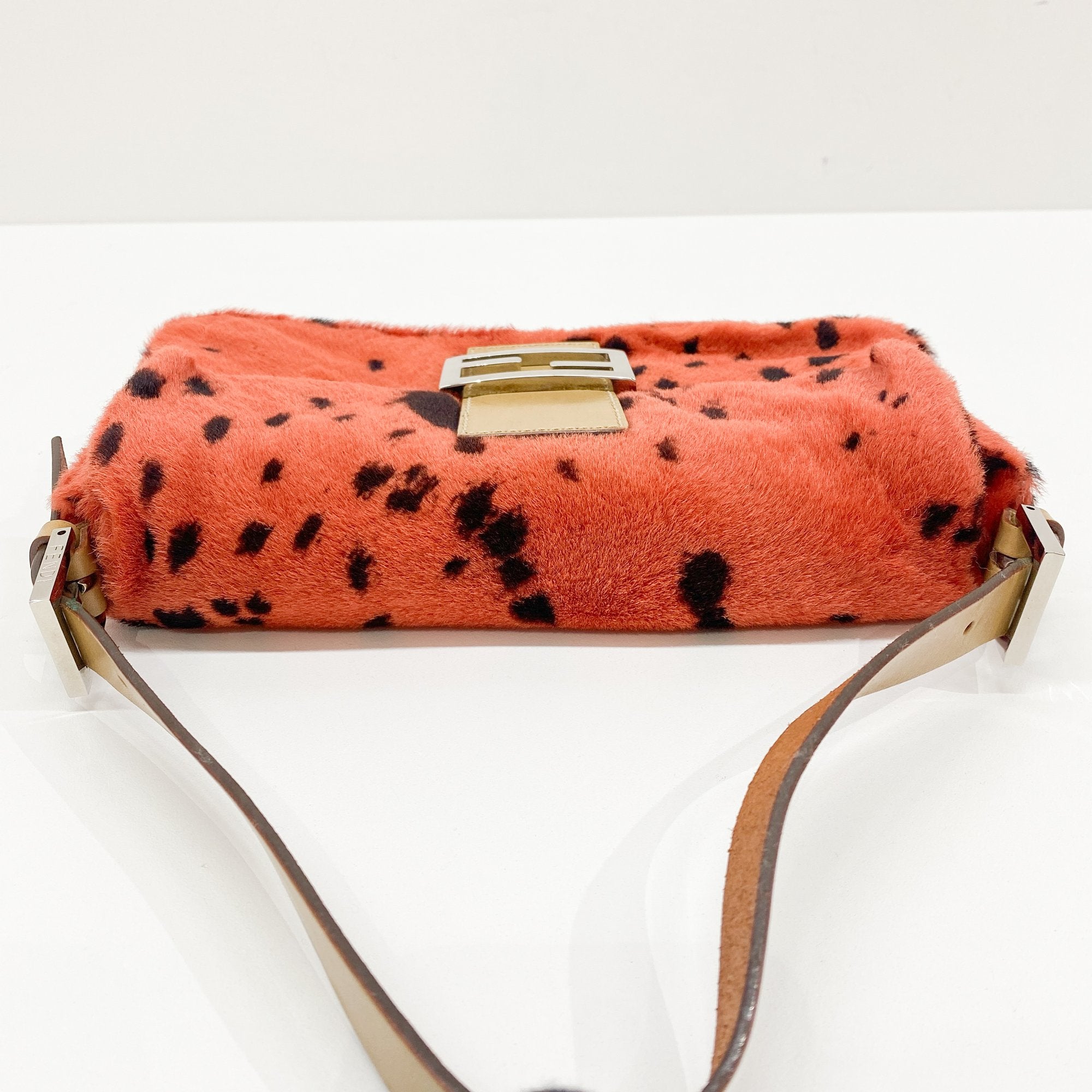 Baguette Orange Dalmatian Pattern Fur Shoulder Bag