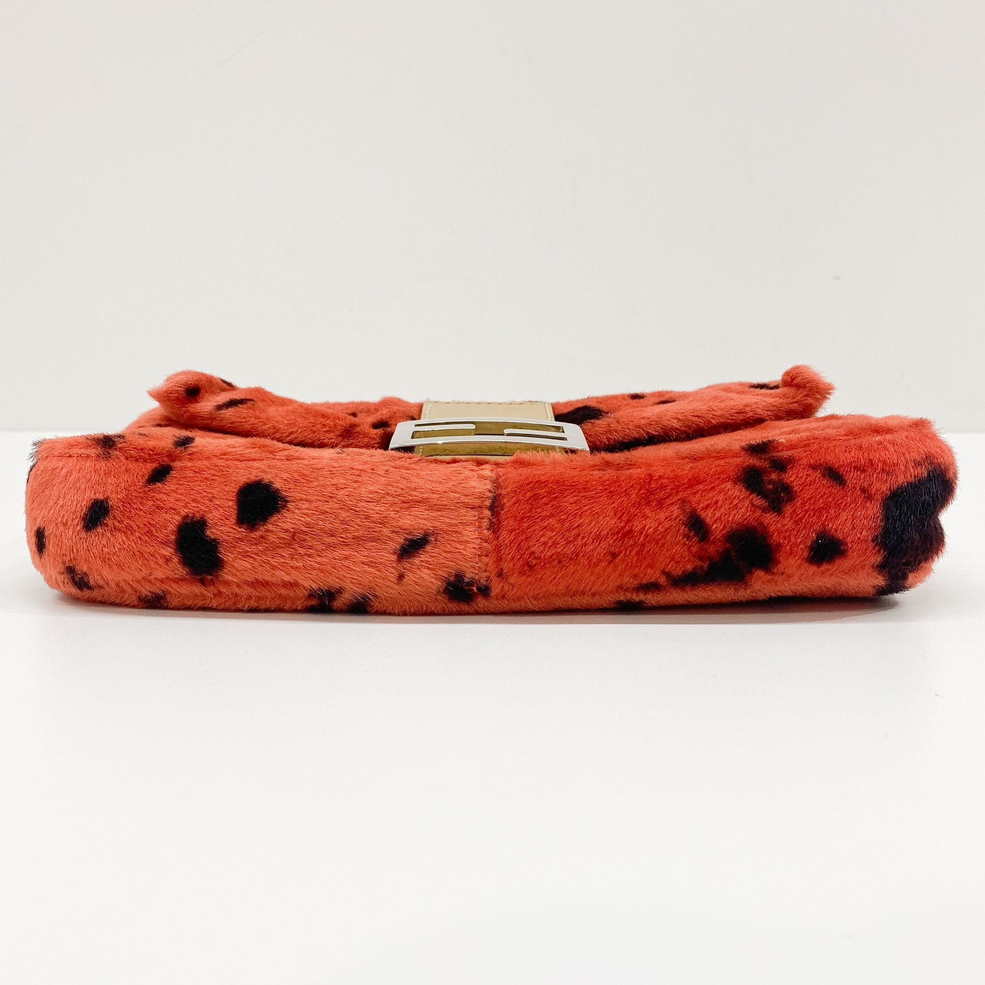 Baguette Orange Dalmatian Pattern Fur Shoulder Bag