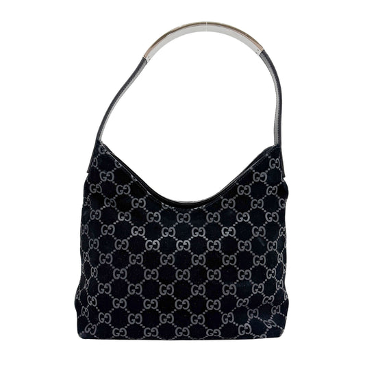 GG Black Canvas Suede Shoulder Bag