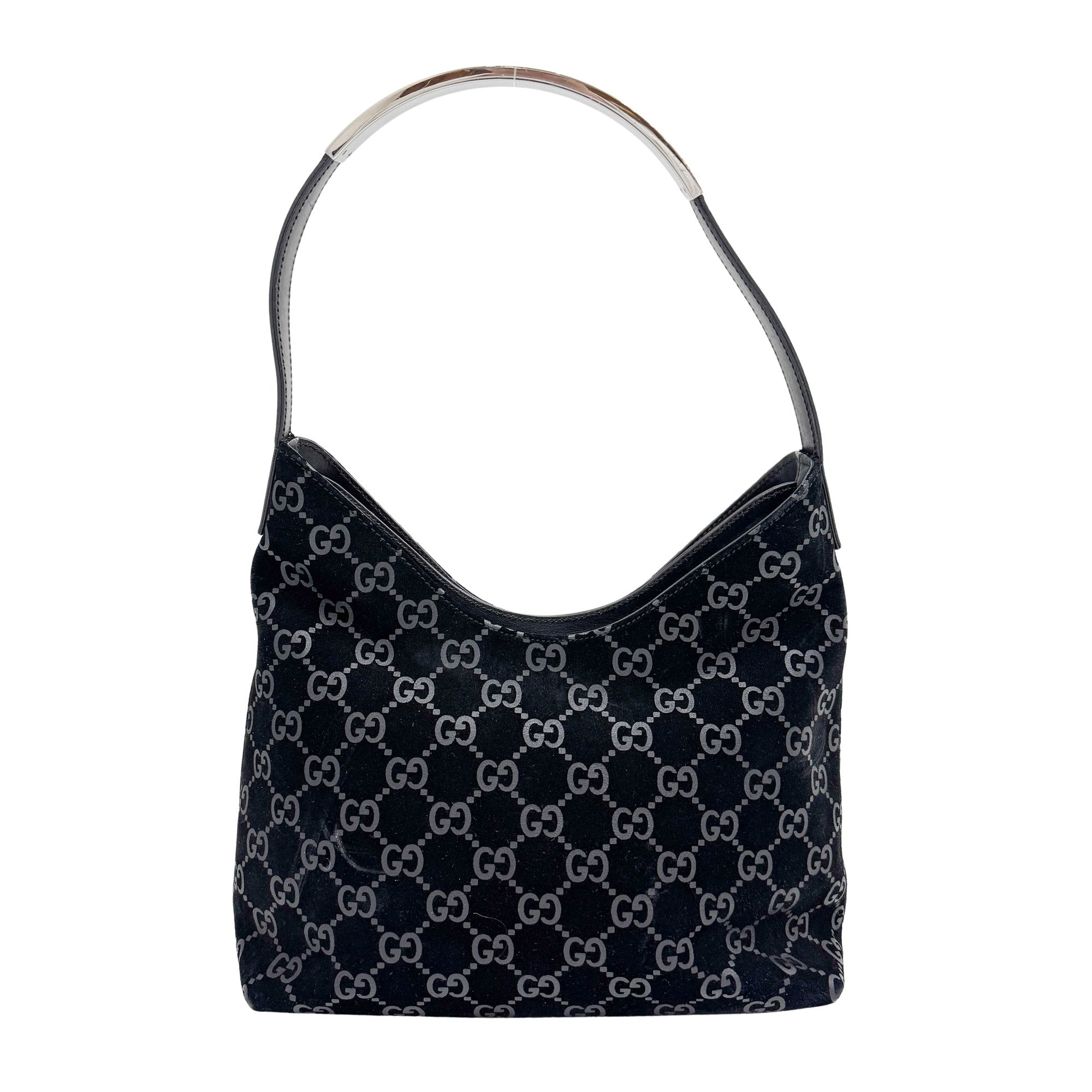 GG Black Canvas Suede Shoulder Bag