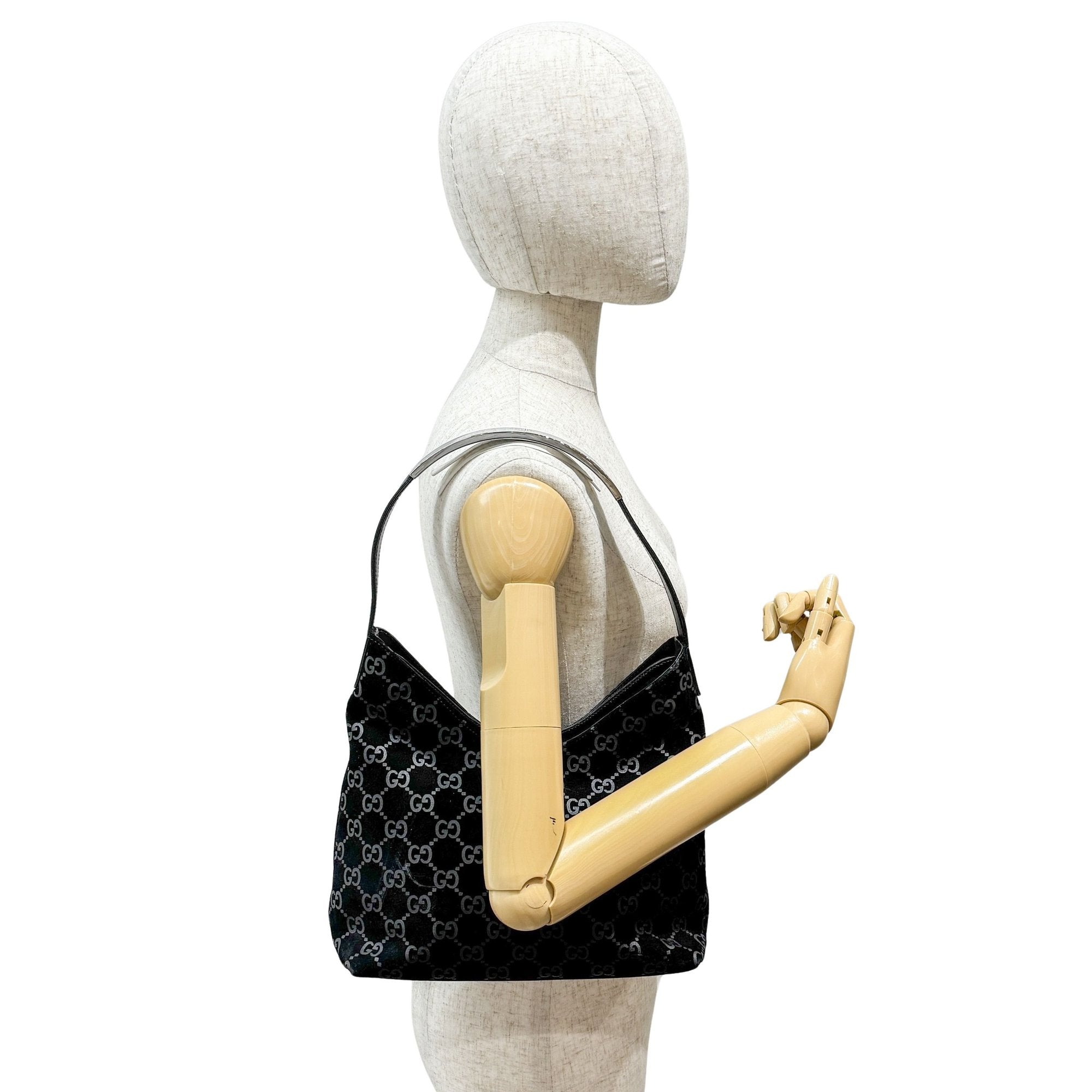 GG Black Canvas Suede Shoulder Bag