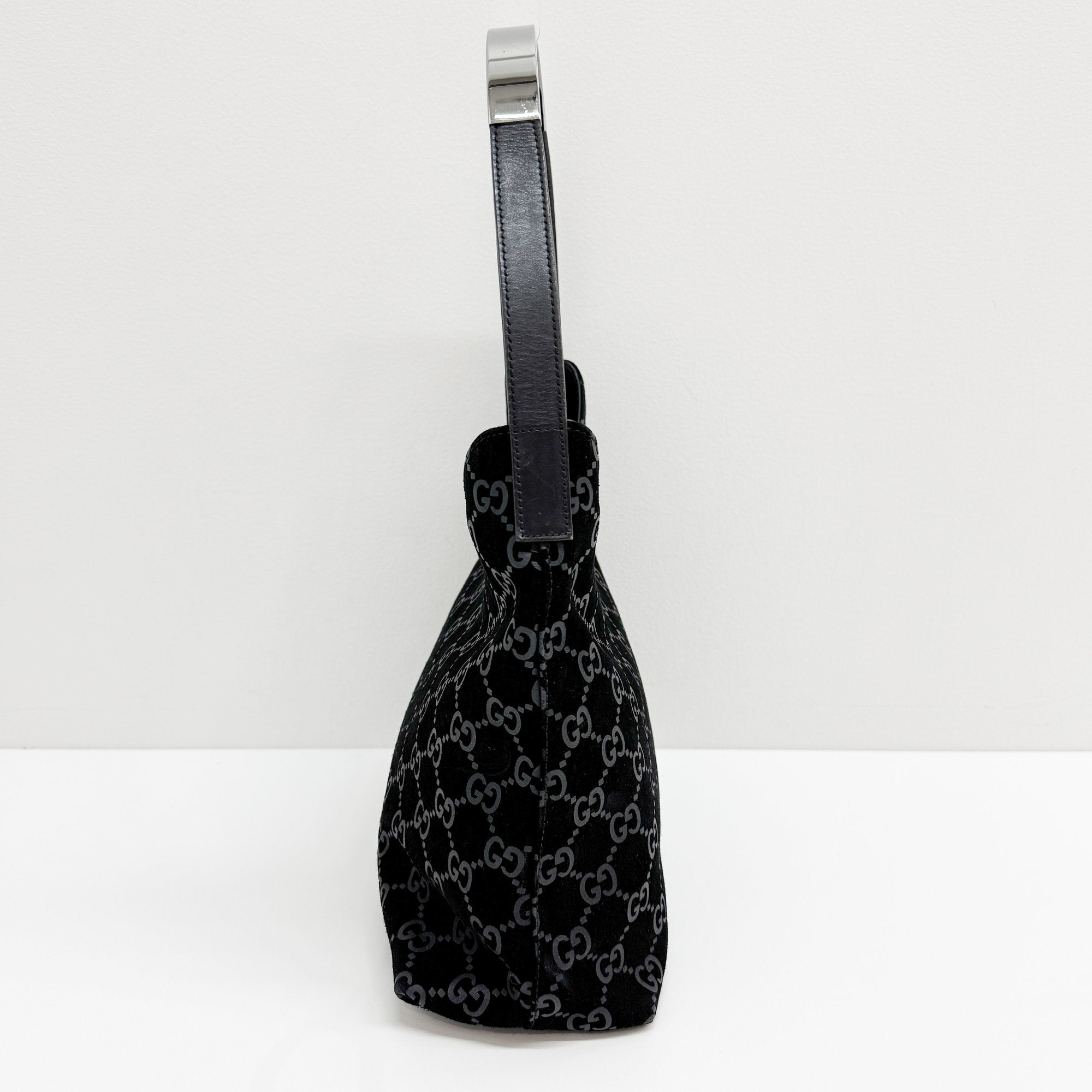 GG Black Canvas Suede Shoulder Bag