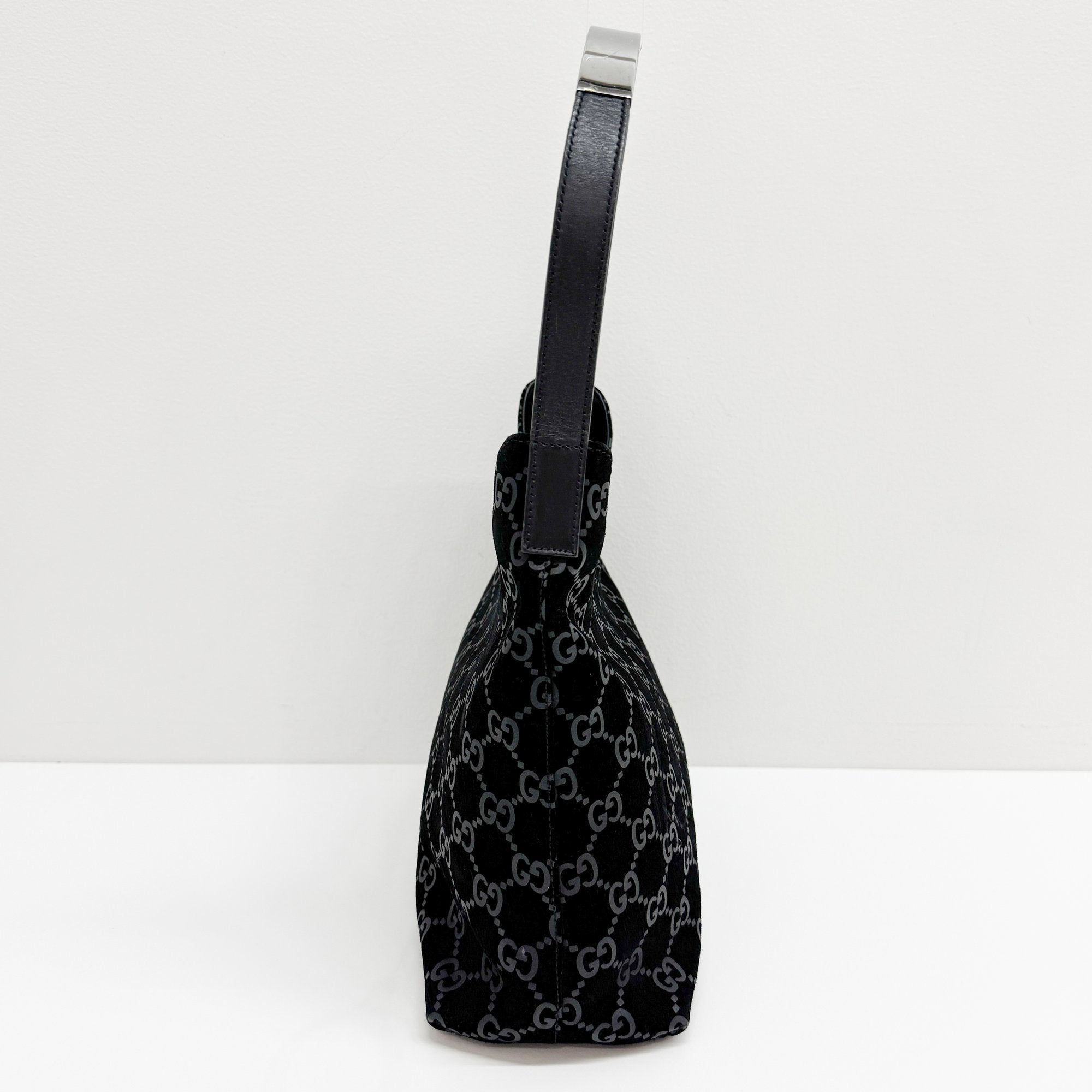 GG Black Canvas Suede Shoulder Bag