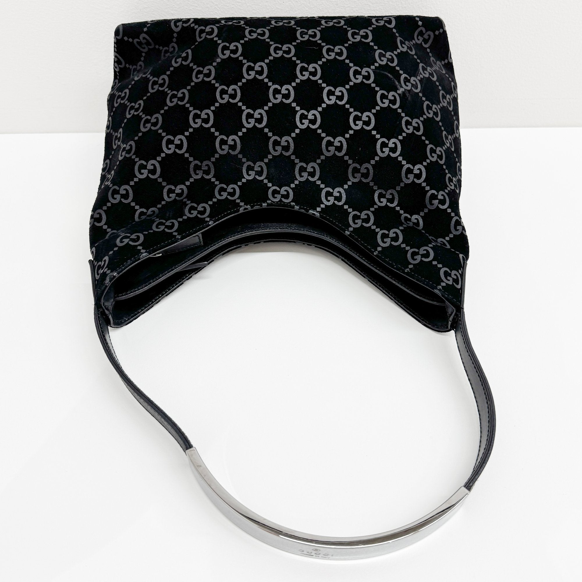 GG Black Canvas Suede Shoulder Bag