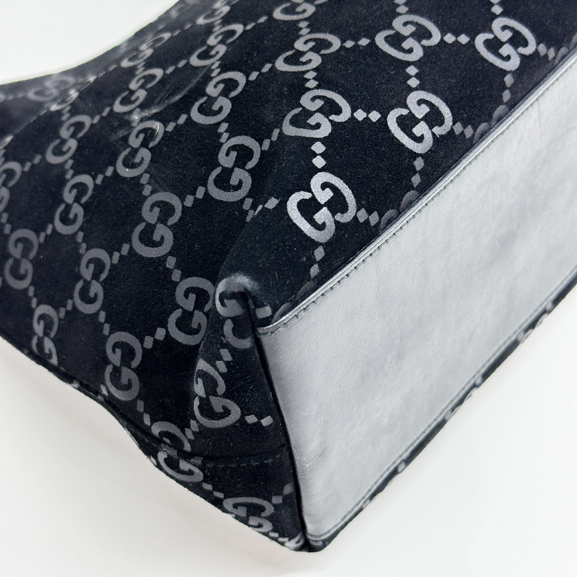 GG Black Canvas Suede Shoulder Bag