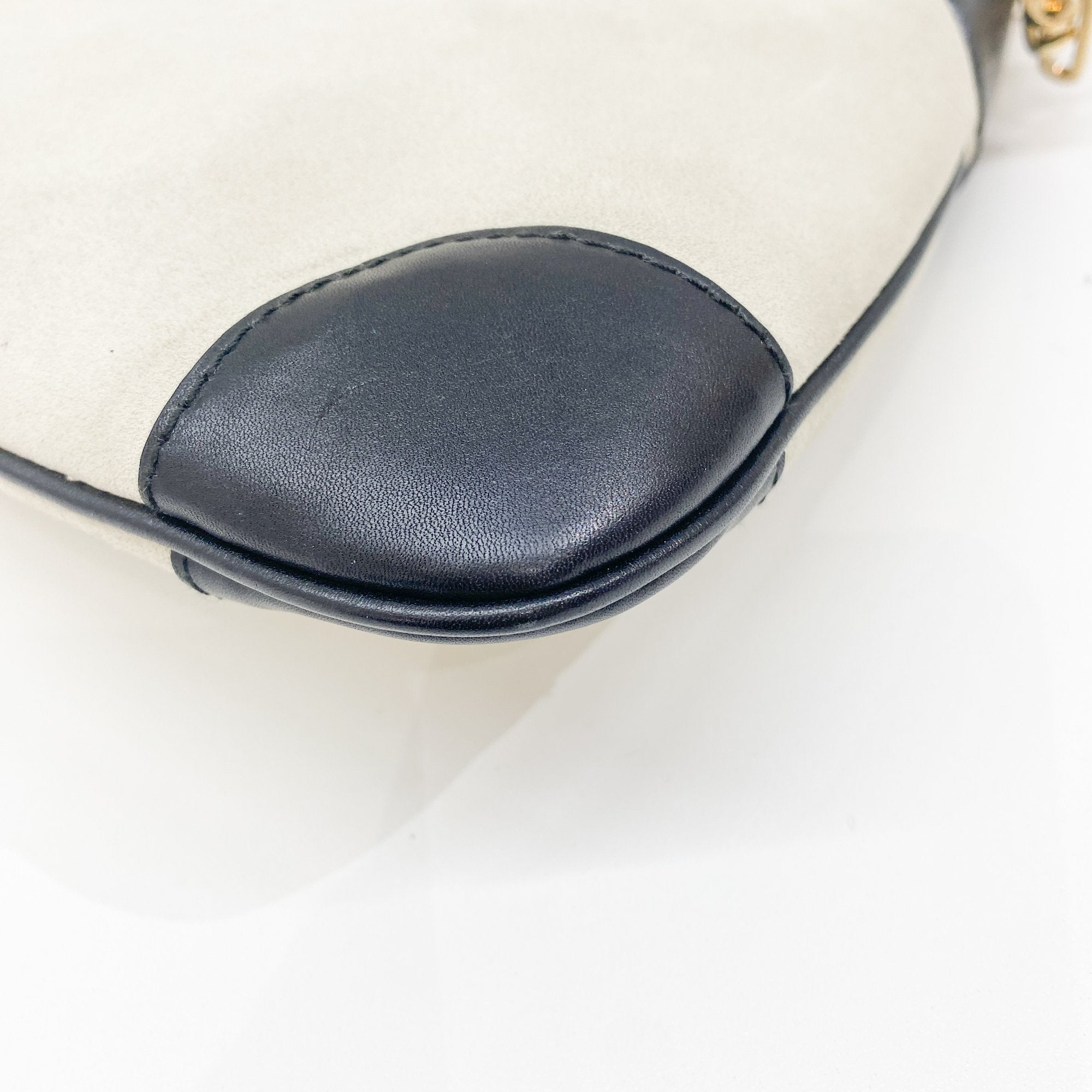 Gold Tiger Head Sand Beige Suede Shoulder Bag