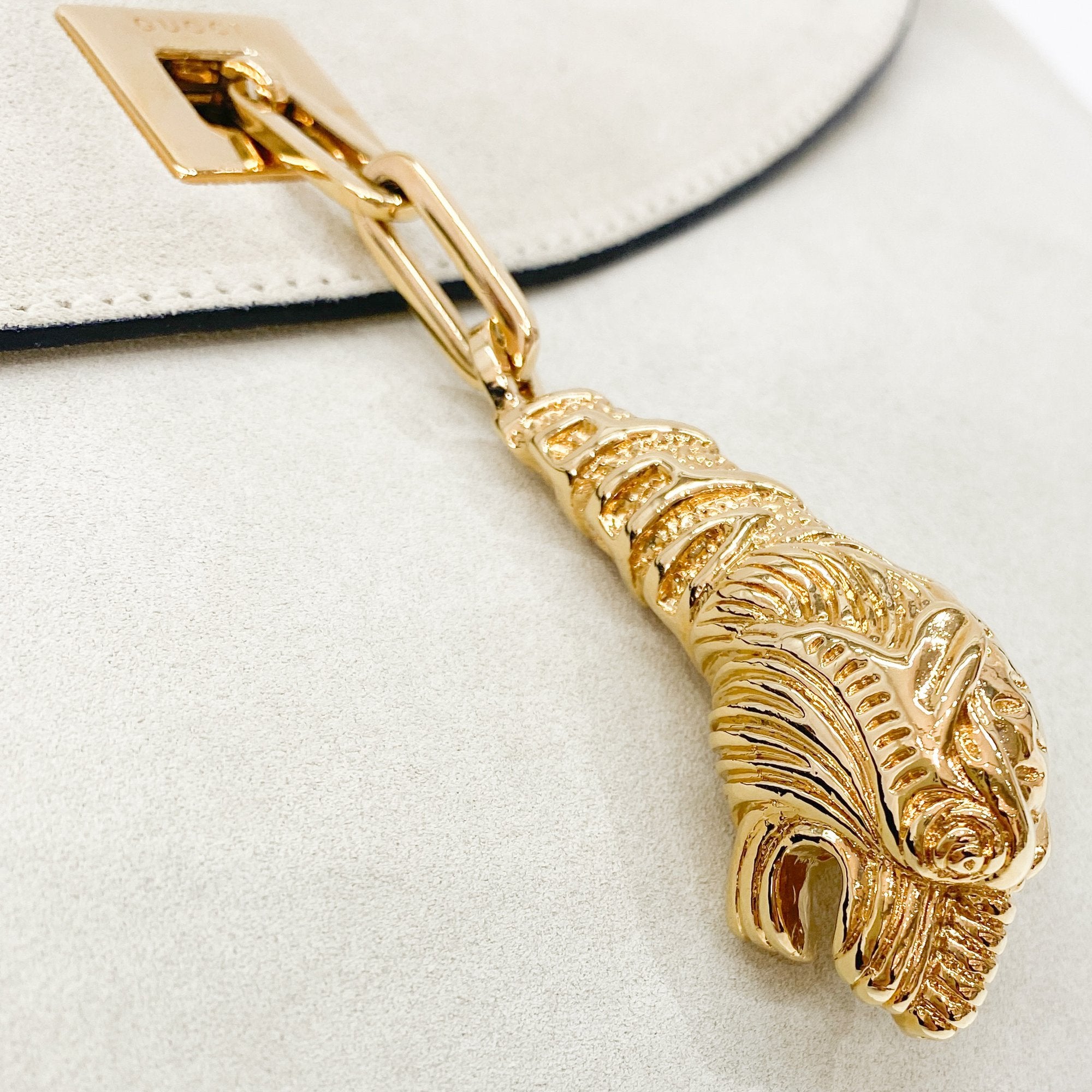 Gold Tiger Head Sand Beige Suede Shoulder Bag