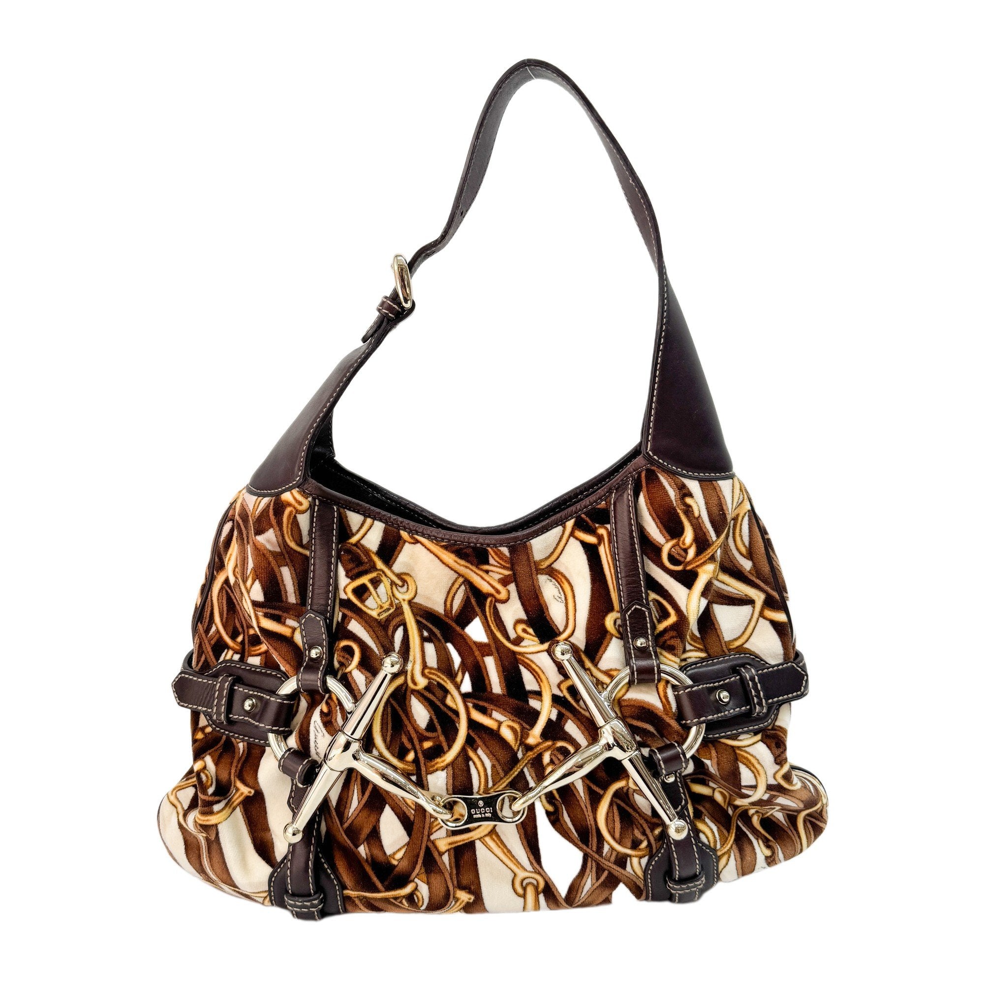 Horsebit Brown Wool Shoulder Bag