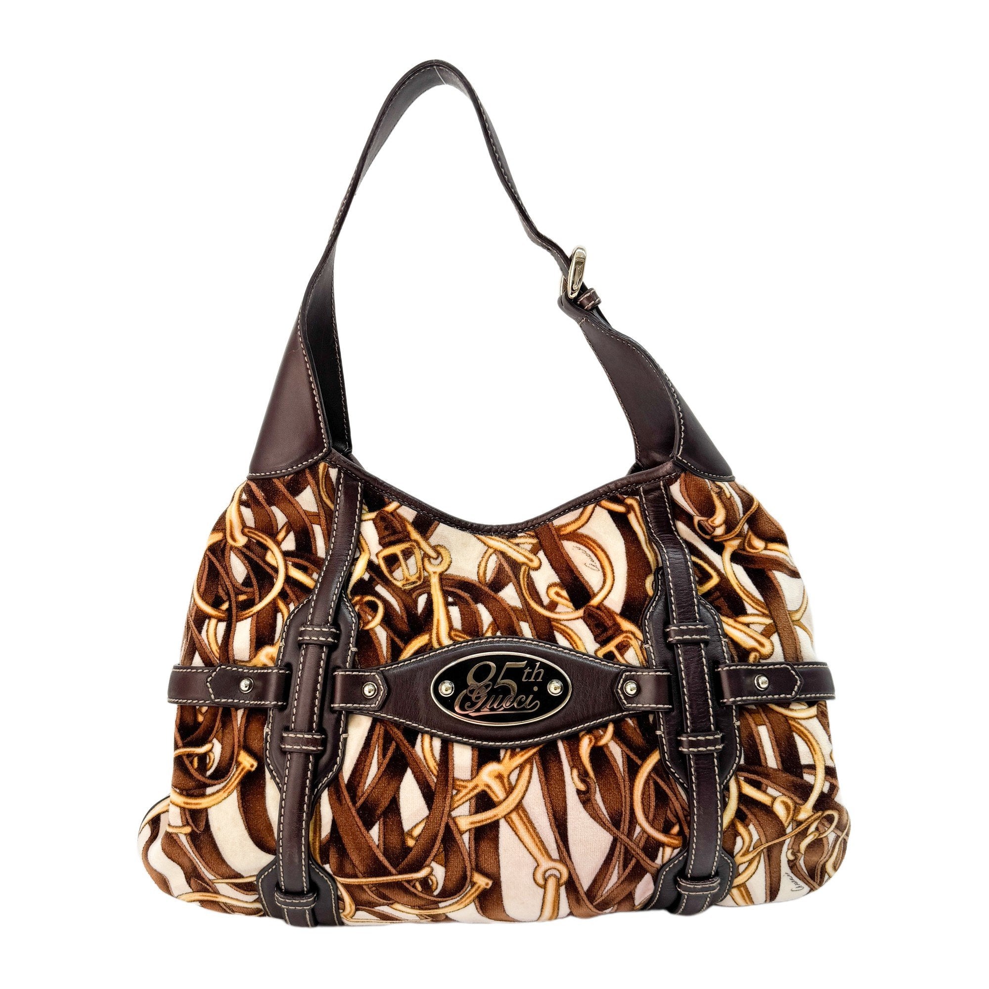 Horsebit Brown Wool Shoulder Bag