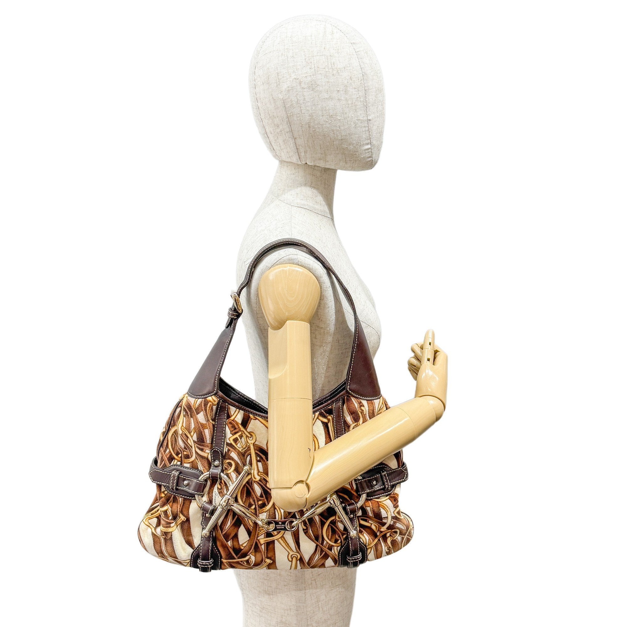 Horsebit Brown Wool Shoulder Bag