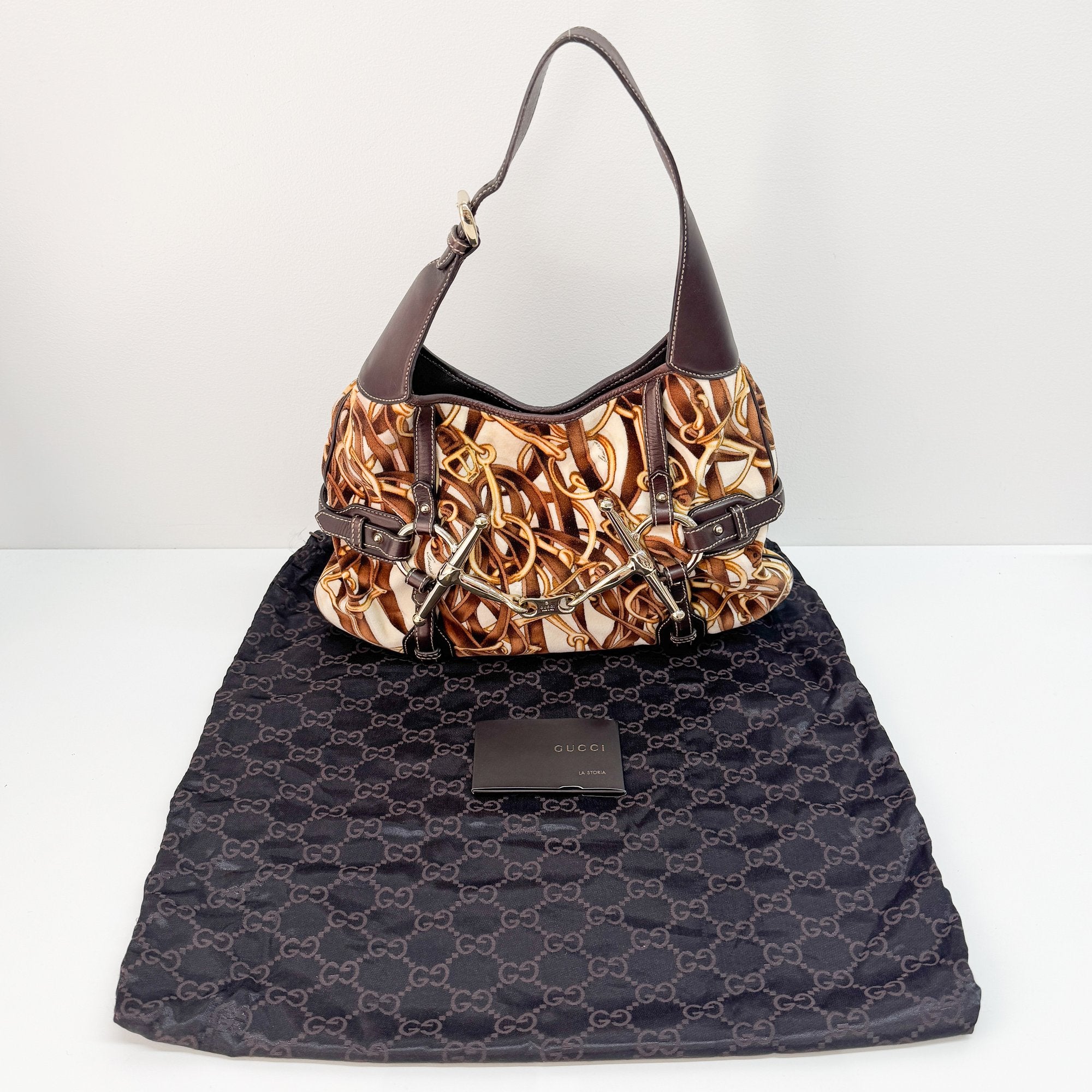 Horsebit Brown Wool Shoulder Bag