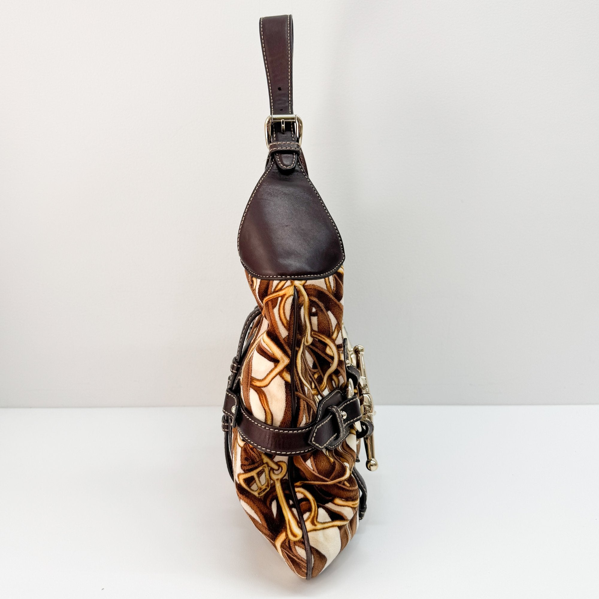 Horsebit Brown Wool Shoulder Bag