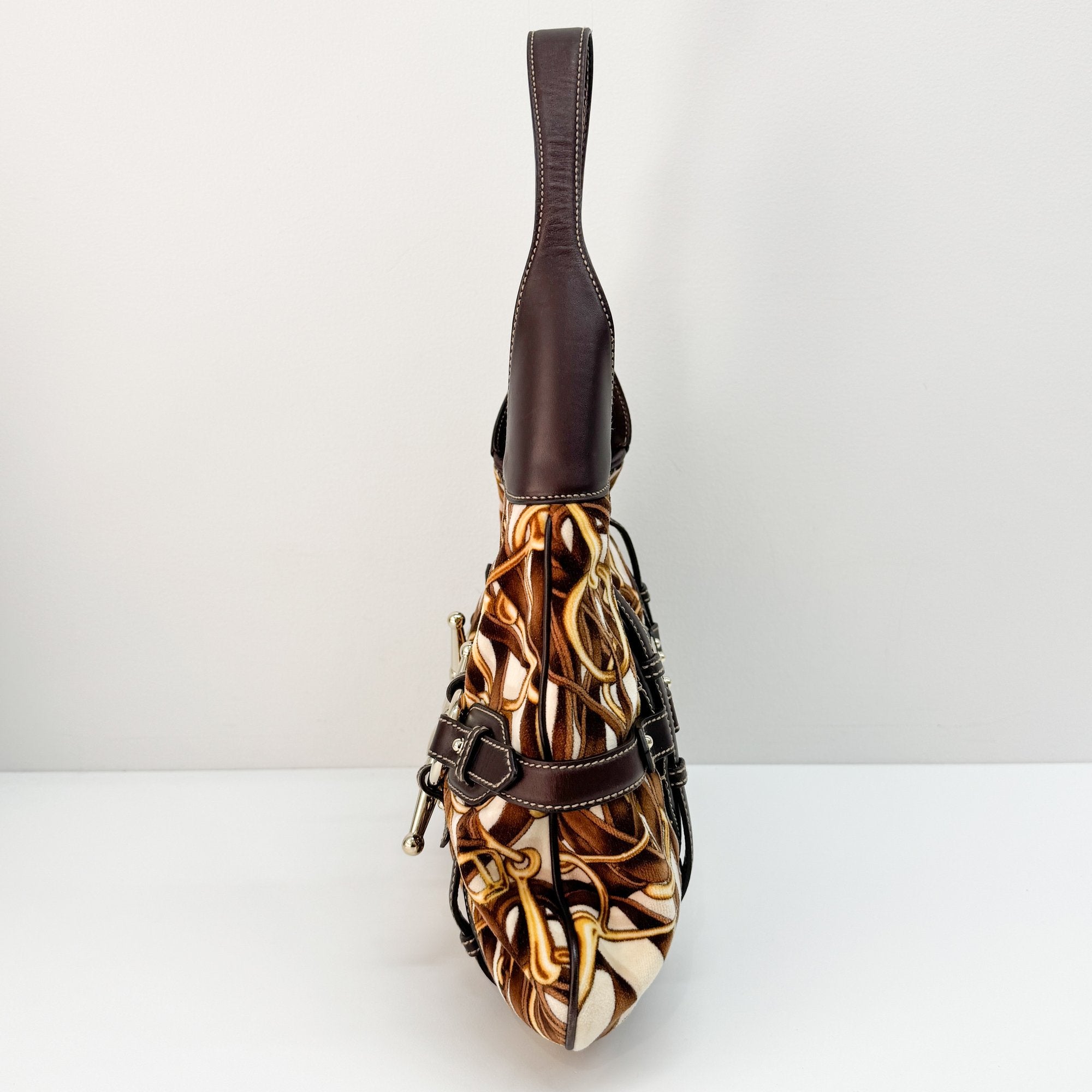 Horsebit Brown Wool Shoulder Bag